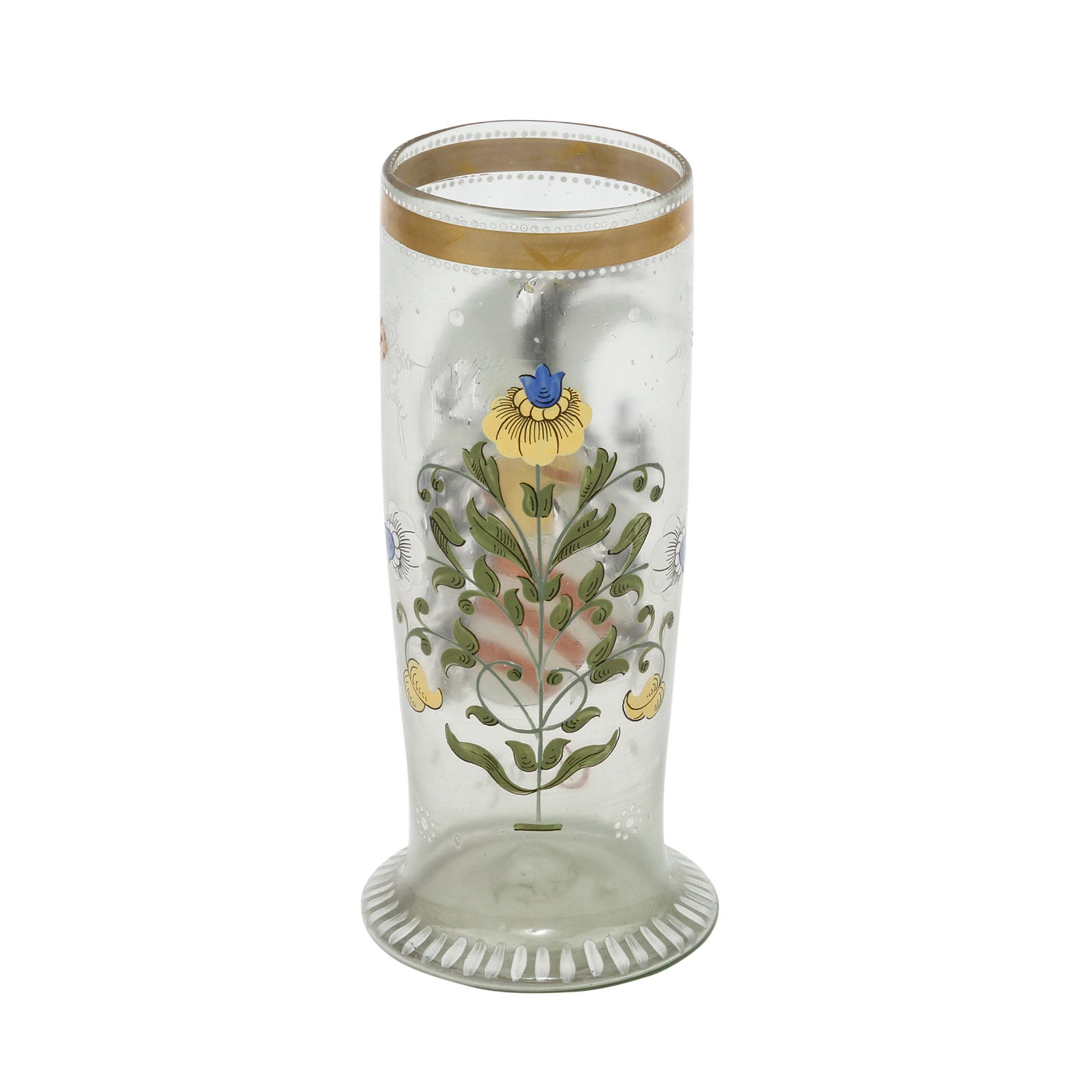 WAPPEN-BECHER Ende 19.Jh.,farbloses Glas mit farbiger Emailbemalung, gold staffiert, H: 22,5 cm. - Image 2 of 7