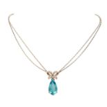 Collier mit Aquamarintropfen und Brillanten zus. ca. 0,29 ct (punz.) LGW / VS, Aquamarin ca. 11,5