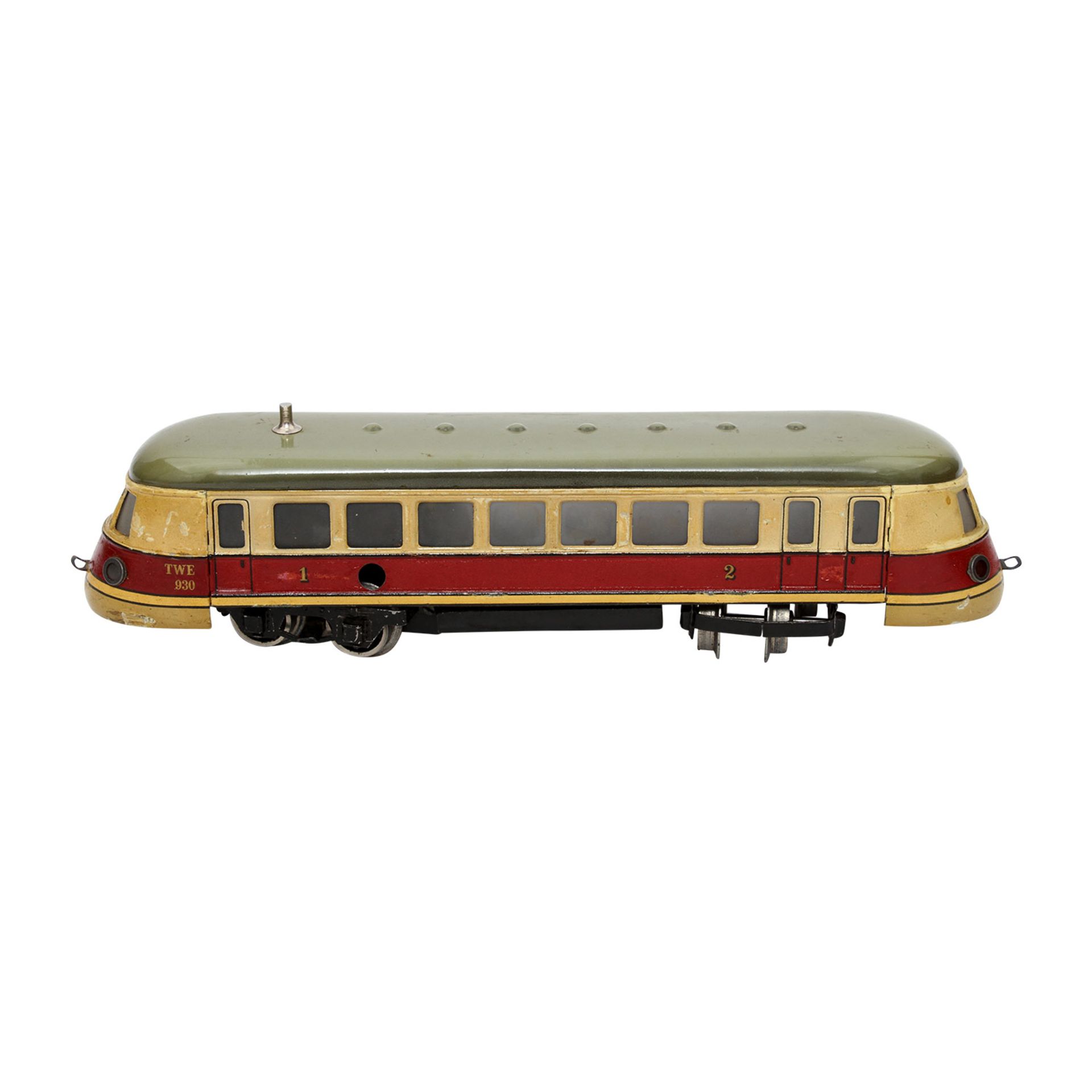 MÄRKLIN Uhrwerk-Schnelltriebwagen TWE 930, Spur 0, 1935-1940, rot/creme lack., 4-achsig, 1-teilig, 1 - Image 4 of 7