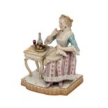 MEISSEN "Dame am Tisch", Allegorie "Der Geschmack" aus der Serie "Die 5 Sinne", 1870-1924. Modell