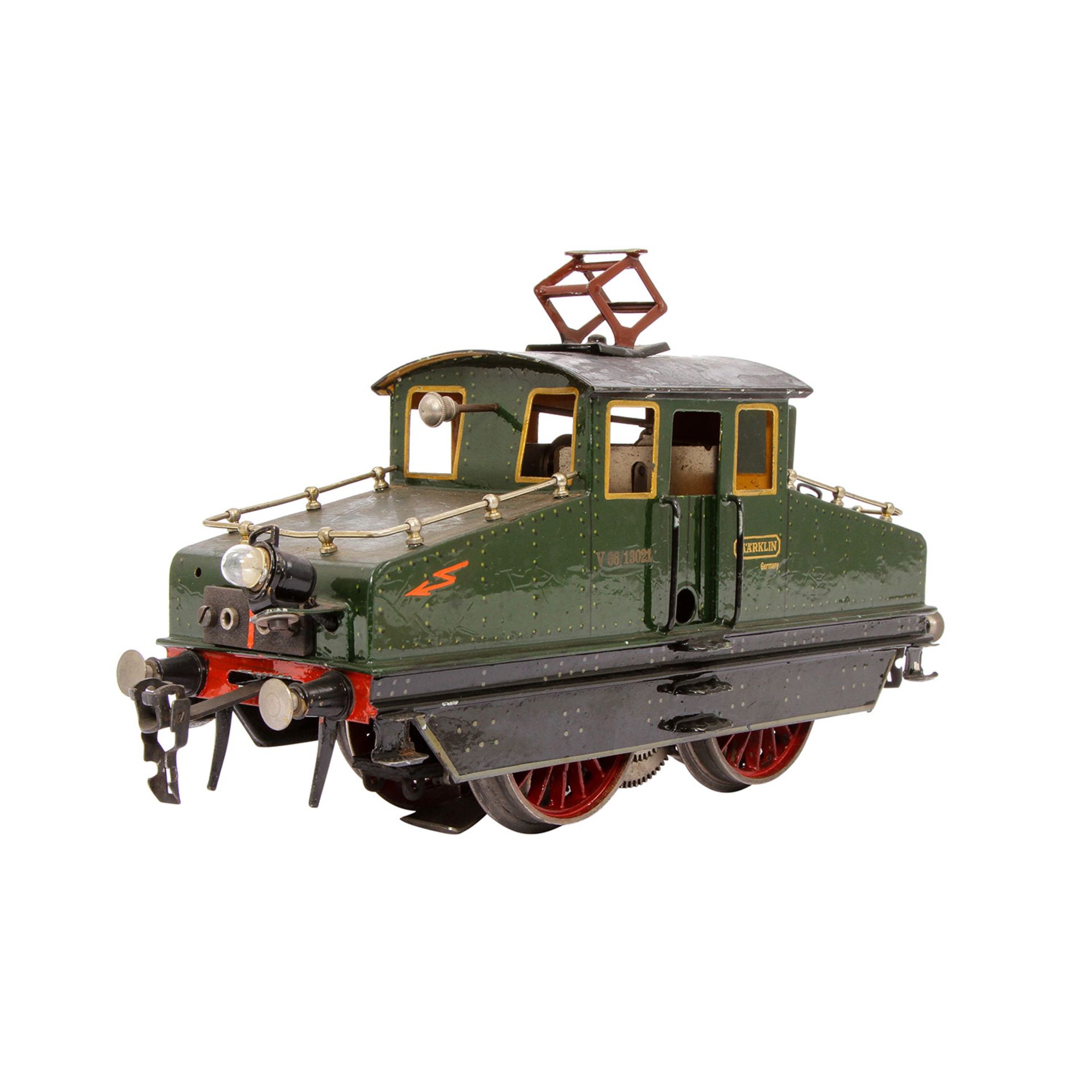 MÄRKLIN 20 Volt-Vollbahnlok V 66/13021, Spur 1, 1933, grün/schwarz lack., vor- u. rückwärtsfahrend