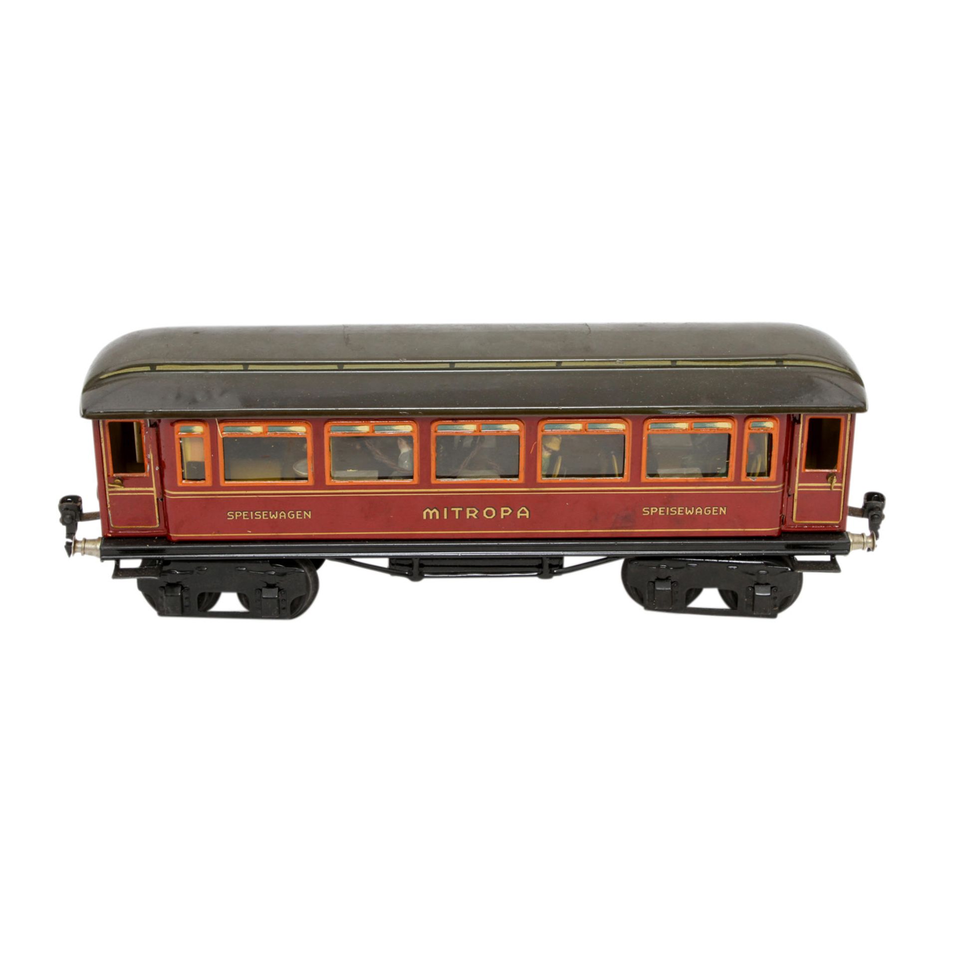 MÄRKLIN Mitropa-Speisewagen 1888 Sp, Spur 1, 1929-1937, Blech, rot lithogr., 4-achsig, 4 Angeltüren, - Image 2 of 7