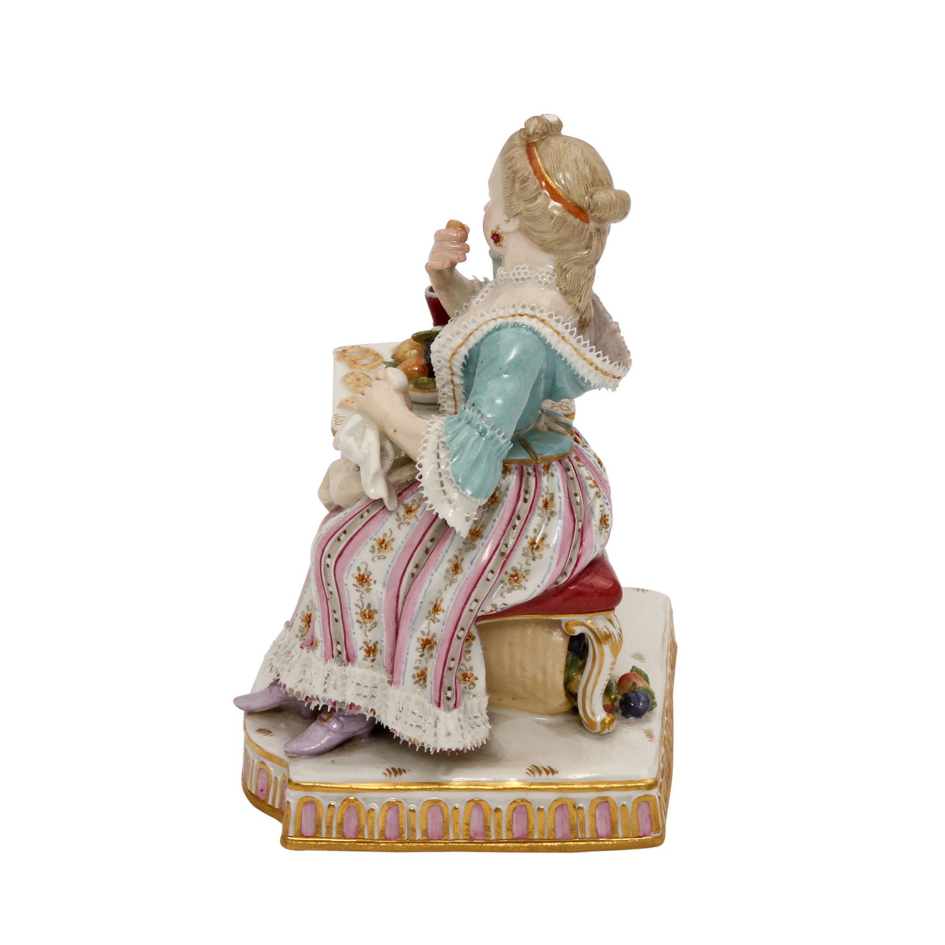 MEISSEN "Dame am Tisch", Allegorie "Der Geschmack" aus der Serie "Die 5 Sinne", 1870-1924. Modell - Image 2 of 6