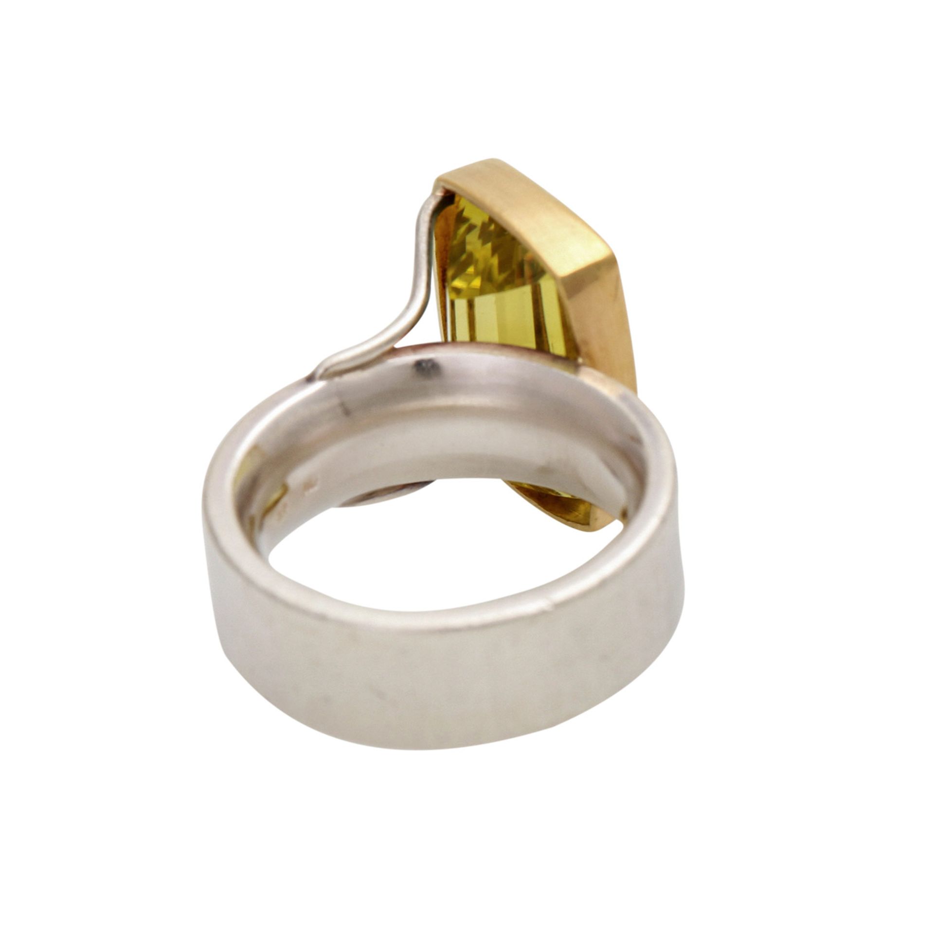 Moderner Ring mit Lemoncitrin, ca. 12 ct, Silber, GG 18K, RW 56, Handarbeit, Steinfassung - Image 3 of 4