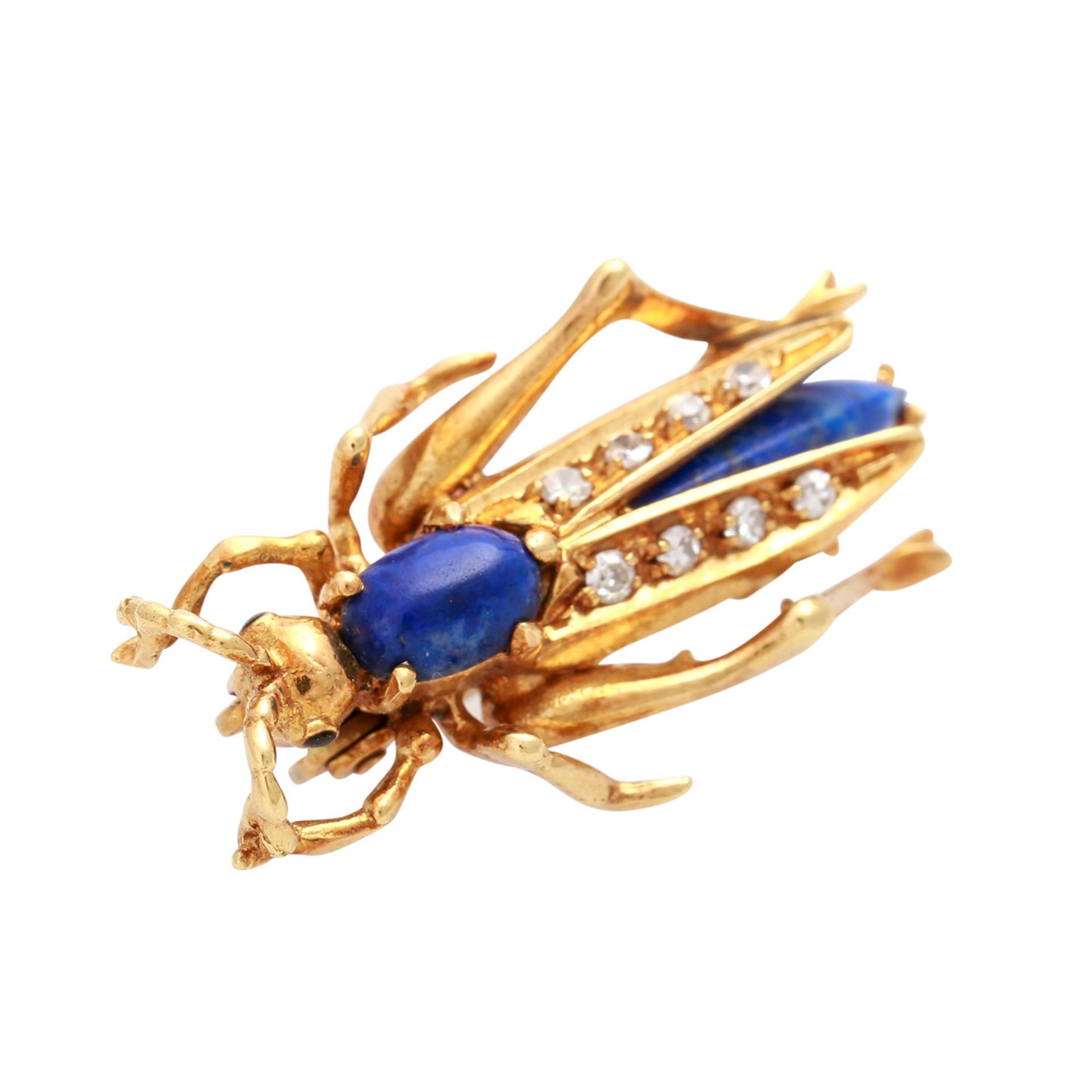 Anhänger/Brosche "Heuschrecke" mit Achtkantdiamanten von zus. ca. 0,10 ct und Lapislazuli, Gold 18K, - Image 3 of 4