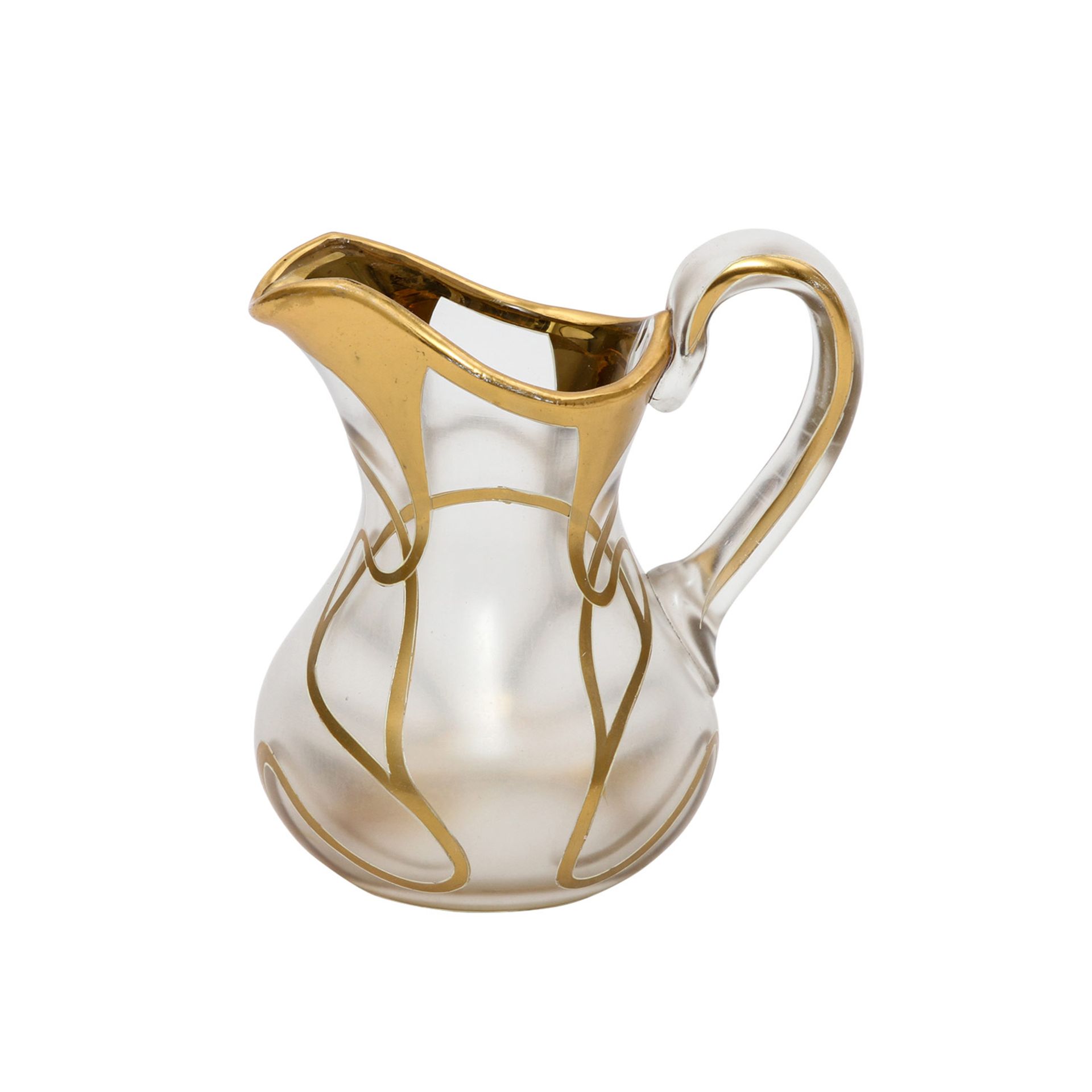 JUGENDSTIL-GLASKRUG Um 1900, Glaskrug mit Golddekor, H: 12 cm. Min. Gebrauchsspuren. - Image 3 of 6