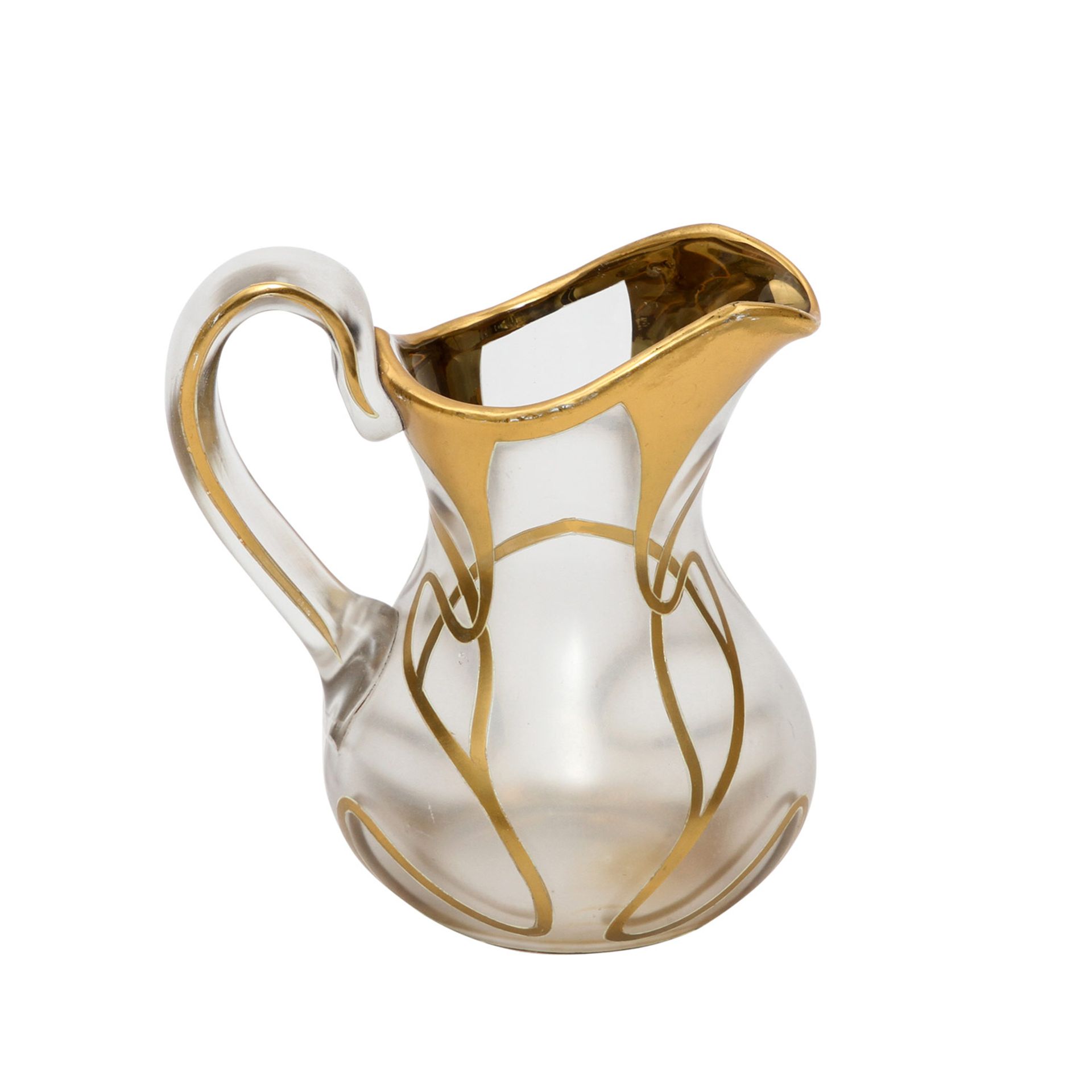 JUGENDSTIL-GLASKRUG Um 1900, Glaskrug mit Golddekor, H: 12 cm. Min. Gebrauchsspuren. - Image 5 of 6