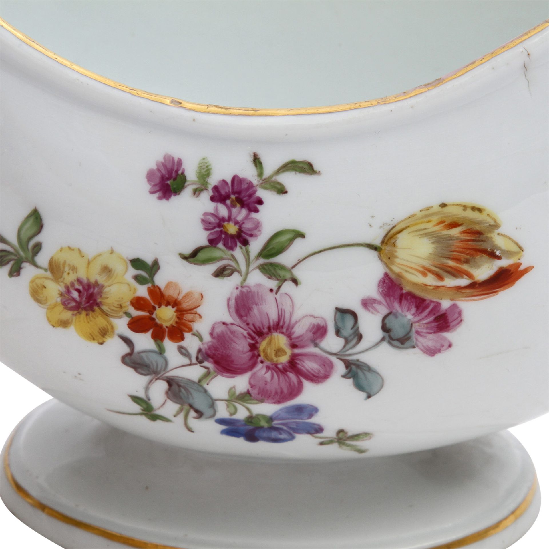 MEISSEN Sauciére, 18./19. Jh. Polychromer Blumendekor, gefußte Sauciére mit hochgezogener, - Image 5 of 9