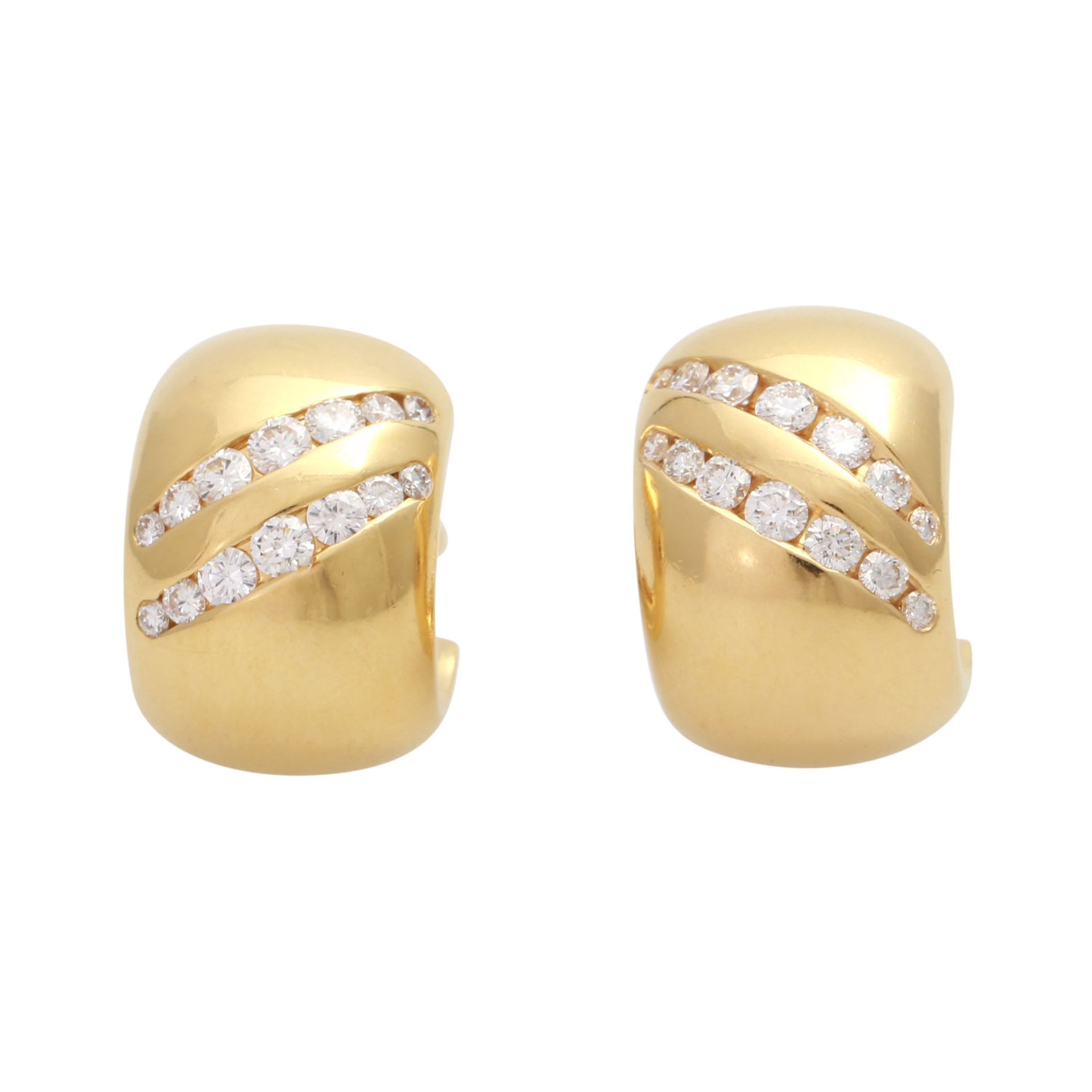 JACOBI Ohrclips mit Brillanten von zus. ca. 0,65 ct, FW (G) / VVS, GG 18K, D: ca. 15,8 mm, leichte