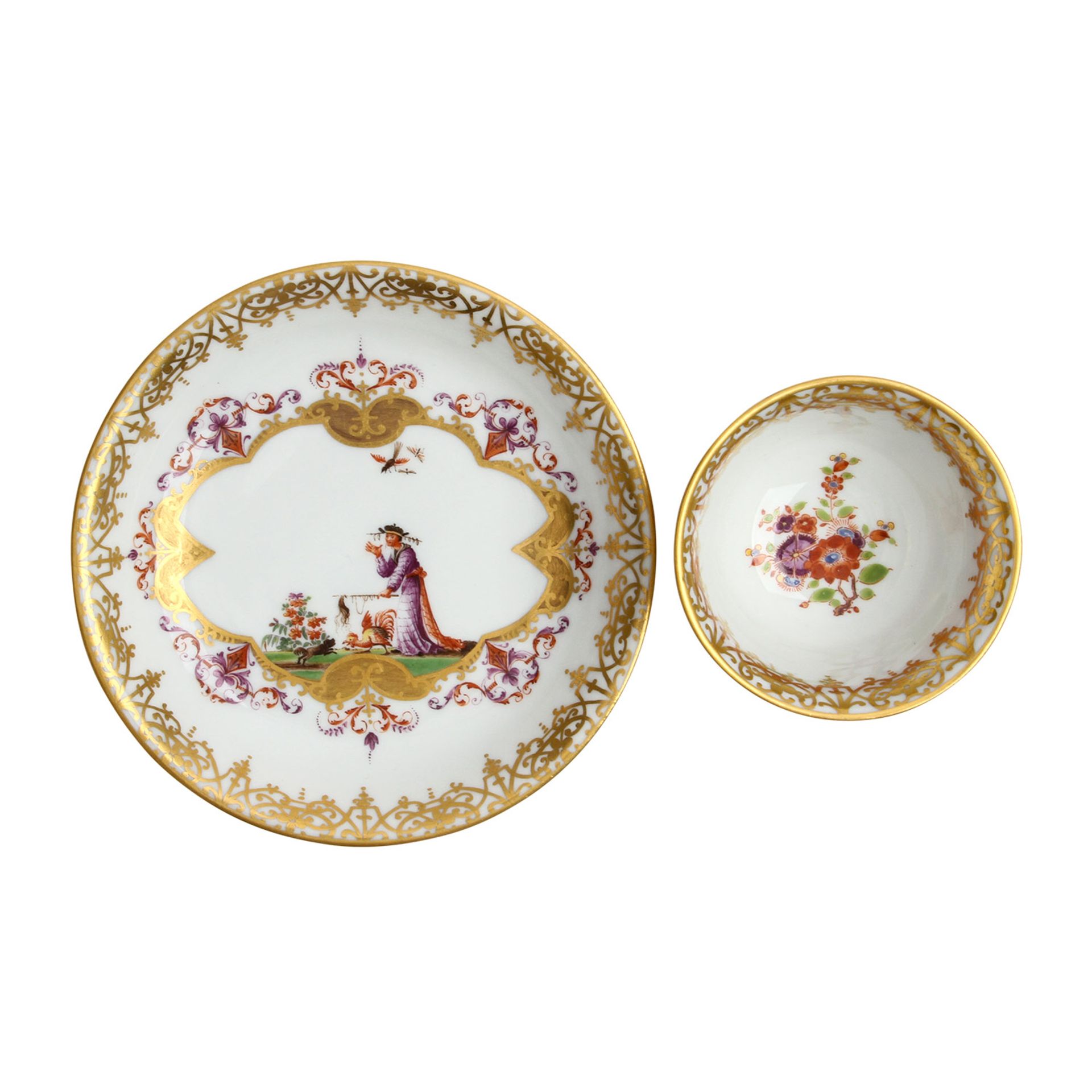 MEISSEN Chinoiserien-Koppchen mit Untertasse, 20. Jh. Polychrome Staffage nach Johann Gregorius - Image 4 of 6