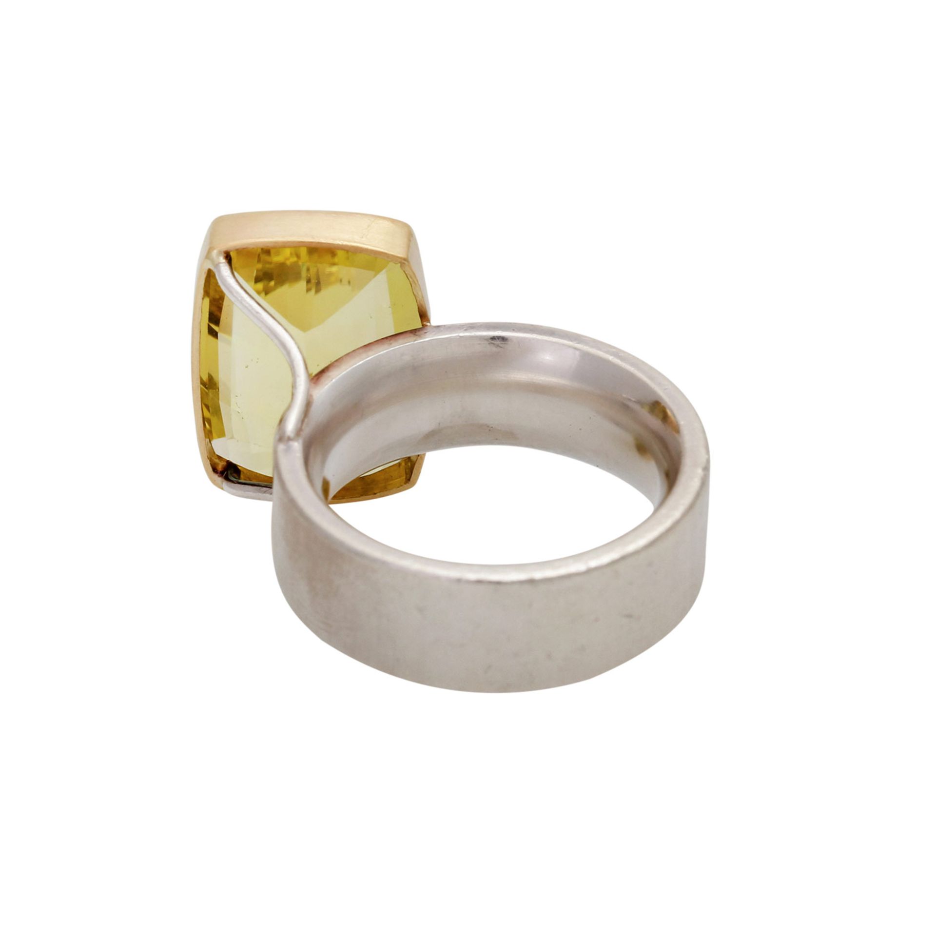 Moderner Ring mit Lemoncitrin, ca. 12 ct, Silber, GG 18K, RW 56, Handarbeit, Steinfassung - Image 4 of 4