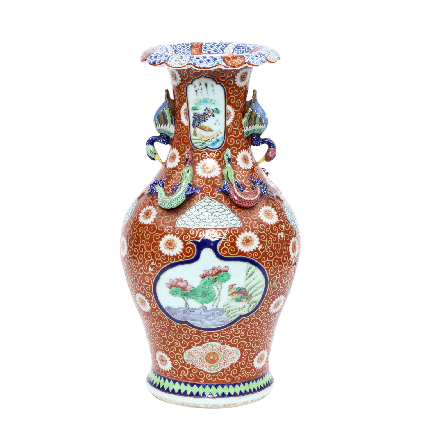 Außergewöhnliche Vase. CHINA, um 1900 balusterförmig mit zwei seitlichen Handhaben in Form von