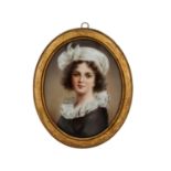 Bildplatte nach dem Selbstporträt der Elisabeth Vigée-LeBrun, 19./20. Jh. Ovale Porzellanplatte