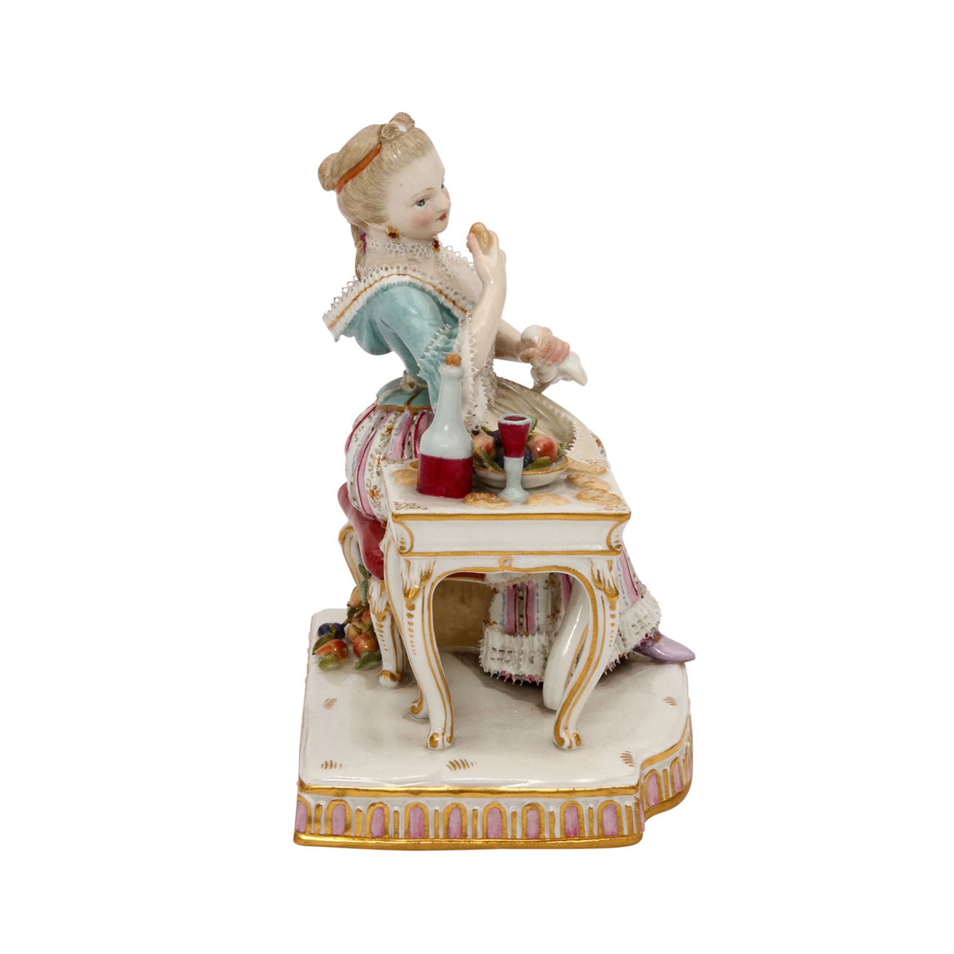 MEISSEN "Dame am Tisch", Allegorie "Der Geschmack" aus der Serie "Die 5 Sinne", 1870-1924. Modell - Image 4 of 6