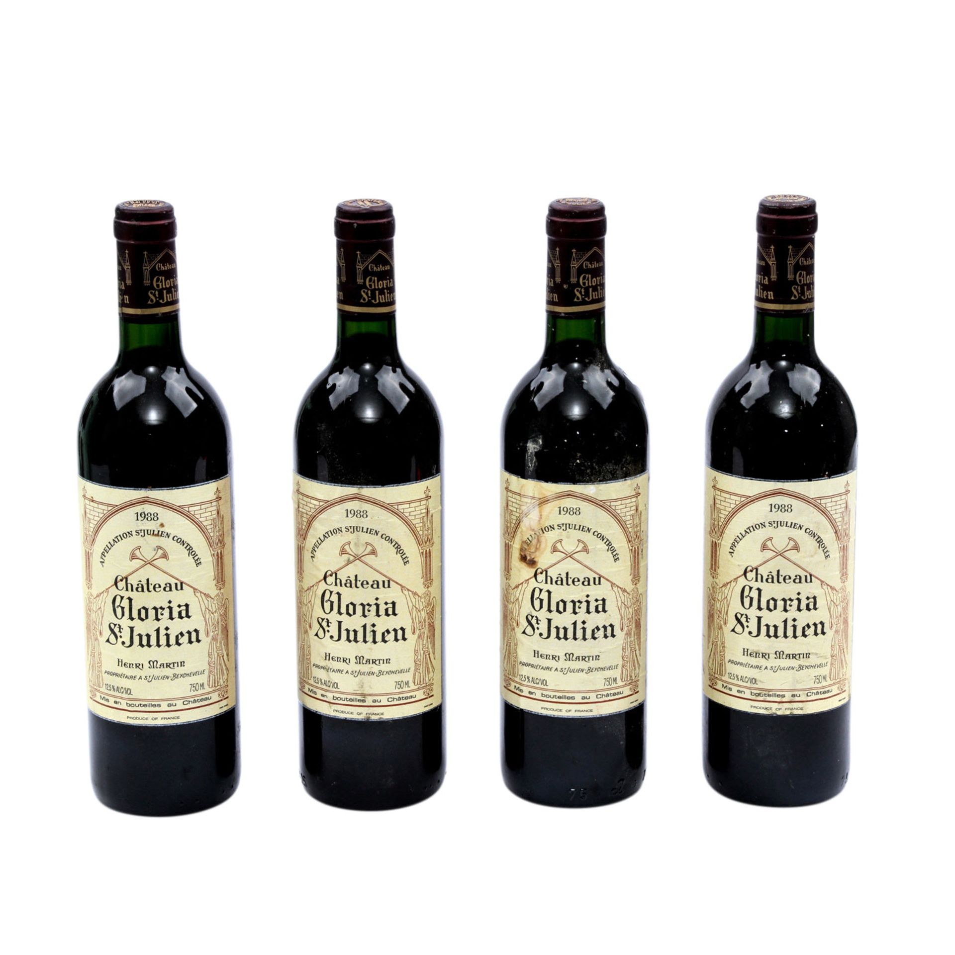 4 Flaschen CHÂTEAU GLORIA ST. JULIEN, Henri Martin 1988Medoc, Bordeaux, Frankreich, Rebsorte: