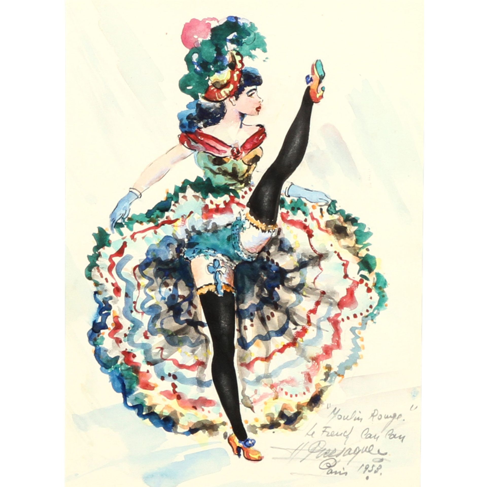 PURSAQUE, H. (Zeichner 20. Jh.), "Moulin Rouge", le French CanCan, Paris 1958,CanCan-Tänzerin, u.