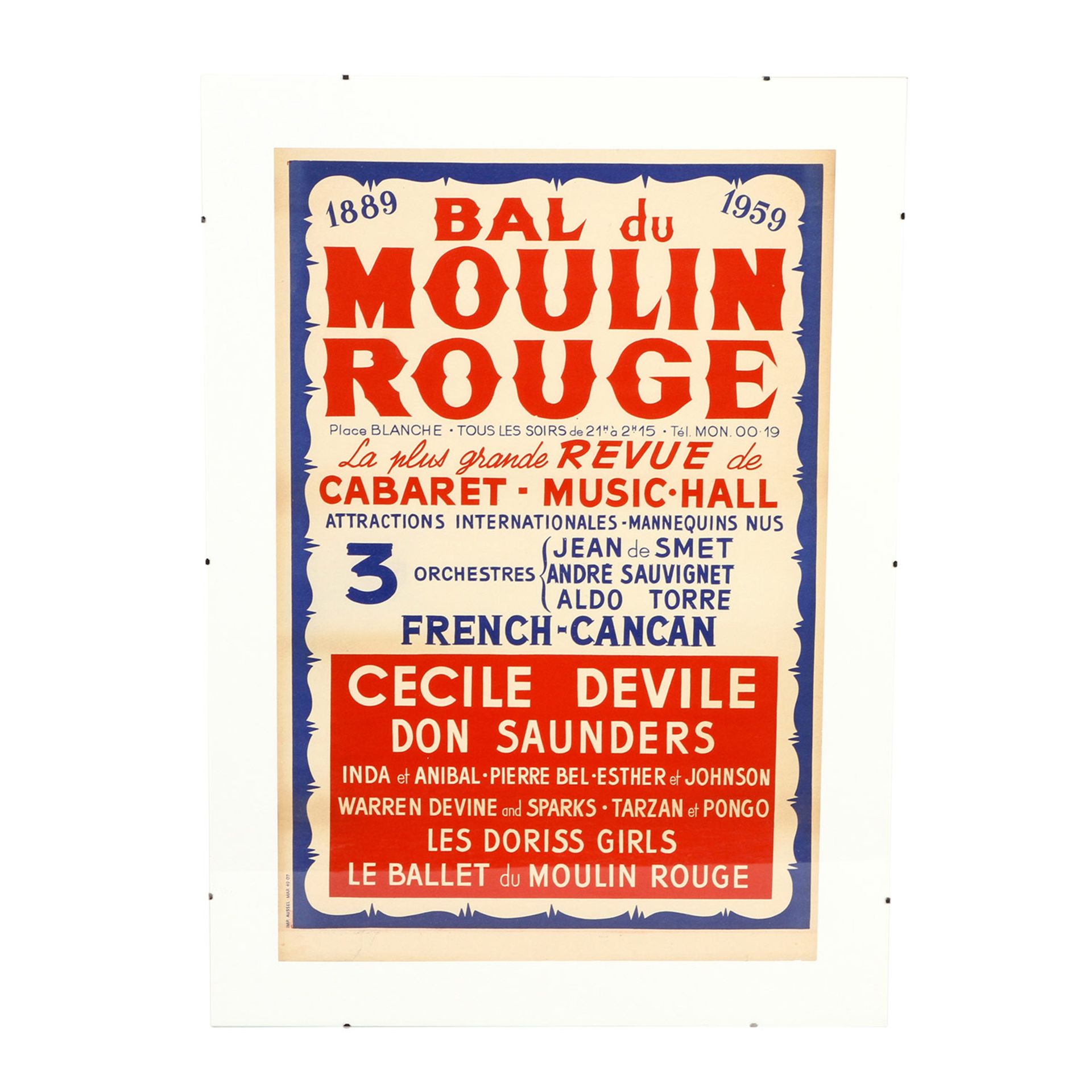 Plakat "BAL DU MOULIN ROUGE", 1889-1958, La plus grande Revue de Cabaret - Music-Hall,French CanCan, - Image 2 of 3