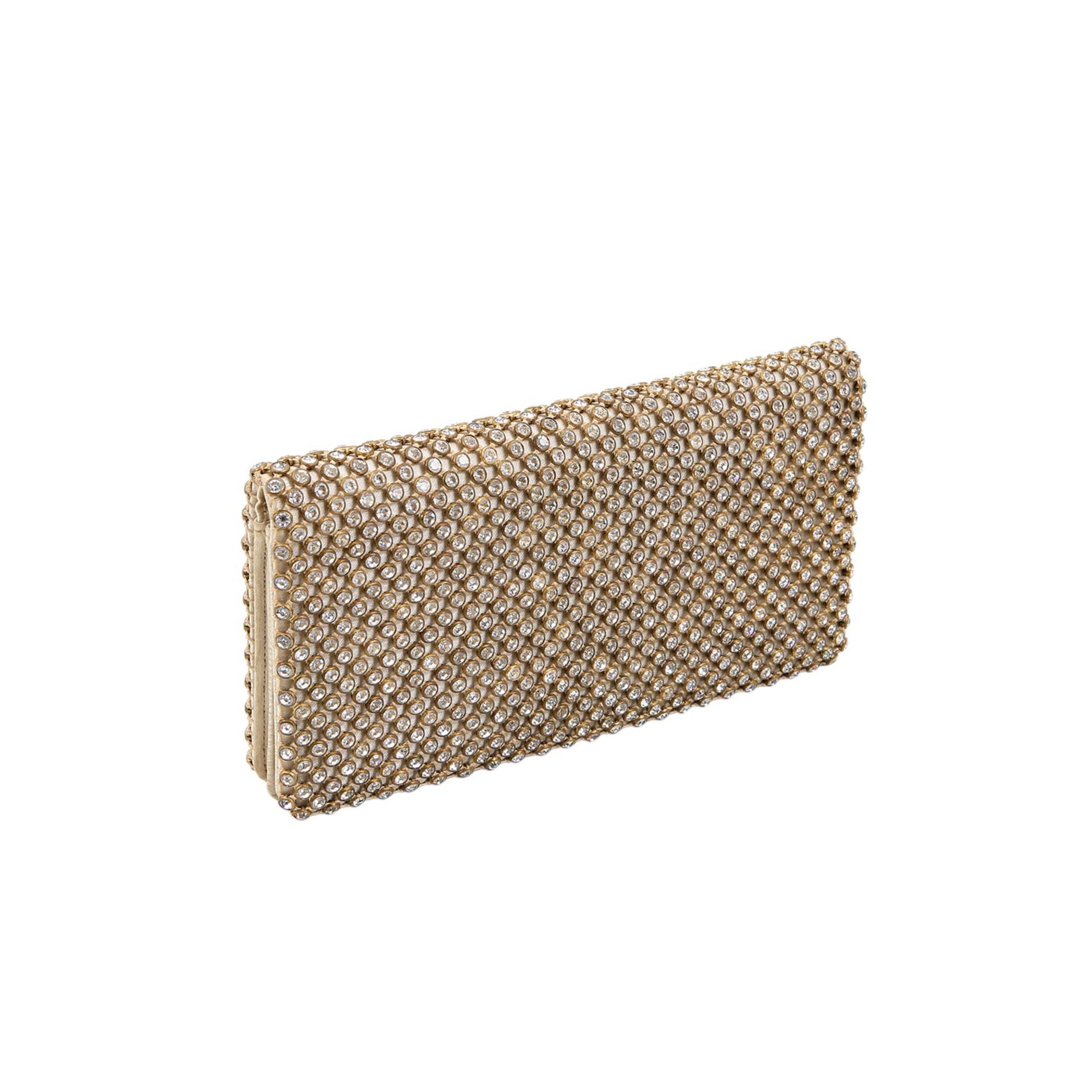 VINTAGE Mini-Clutch.Brieftaschenformat aus champagnerfarbener Seide, Geflechtbezug mit weißem - Image 2 of 6