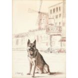 SEGURA, JEAN (Künstler 20. Jh., tätig in Paris), "Der Schäferhund Bouboutch vor dem Moulin Rouge",