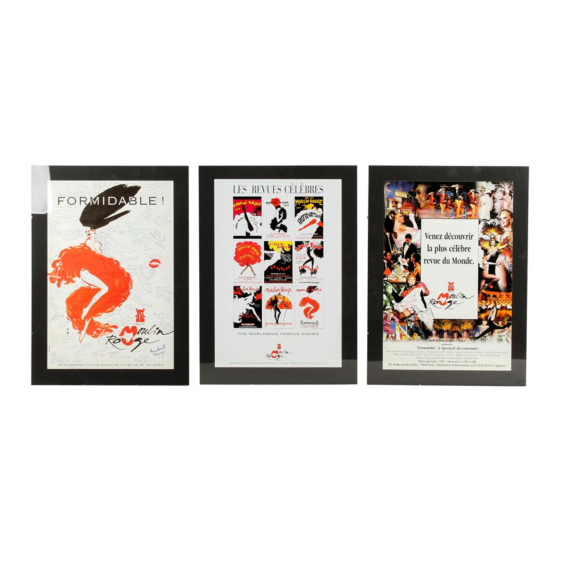 3 Plakate "FORMIDABLE" und "LES REVUES CÉLÈBRES", mit Widmungen der Tänzerinnen,1x Plakat "