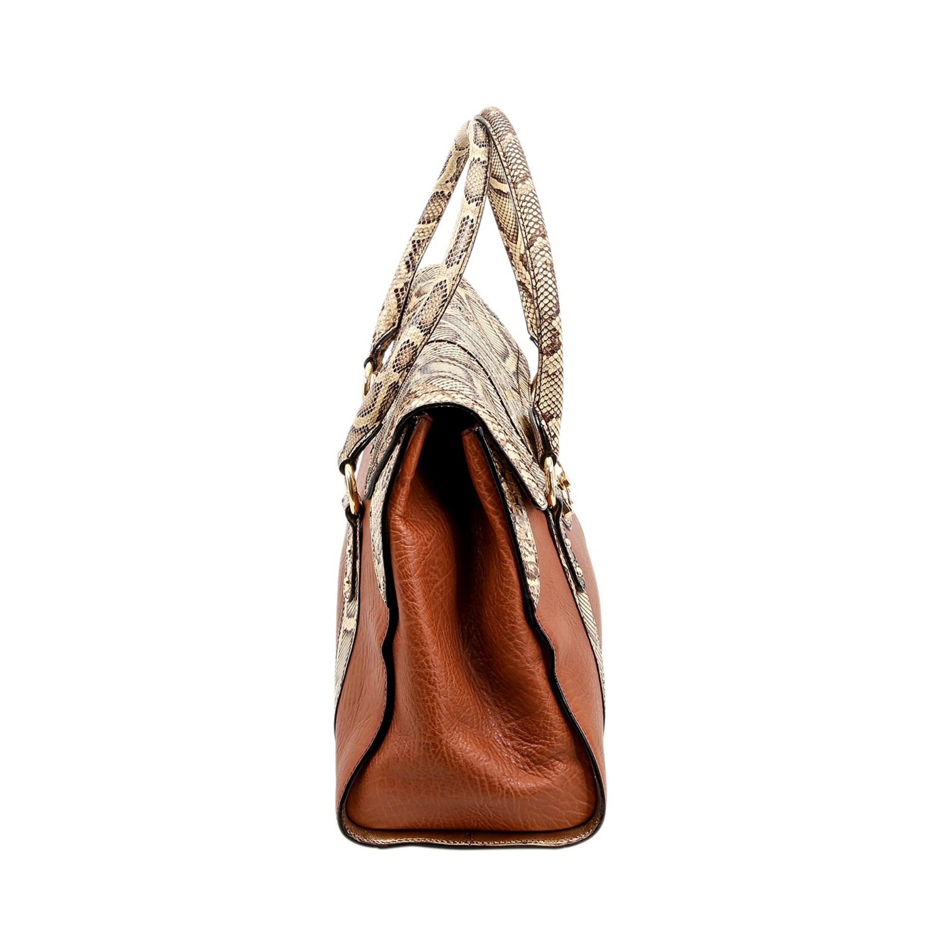 DOLCE&GABBANA City-Bag.Üppiges Format aus cognacfarbenem, genarbtem Leder mit Pythonhaut- - Image 3 of 7