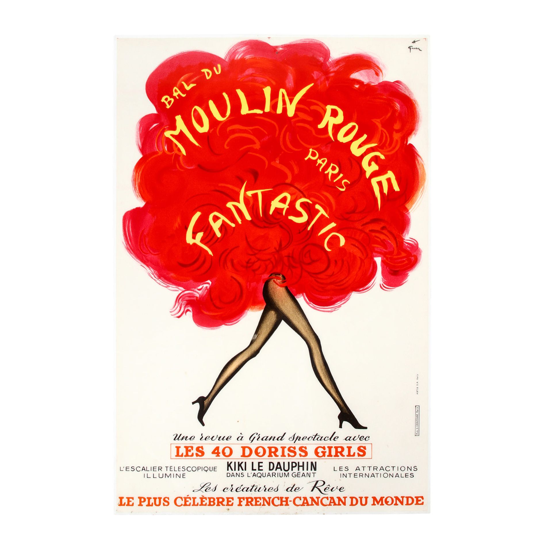 Werbetafel zur Show "BAL DU MOULIN ROUGE - FANTASTIC", Paris 1970, Entwurf RENÉ GRUAU,Serigraphie/