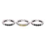 3-teiliges Ringset mit schwarzen und gelben Brillantenbestehend aus 3 Ringen mit je 12 Brillanten