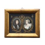 MINIATURMALER 19. Jh., Paar Portraits „Ludwig XIV“ und „Maria de Medici”,unsign., Gouache/Elfenbein,