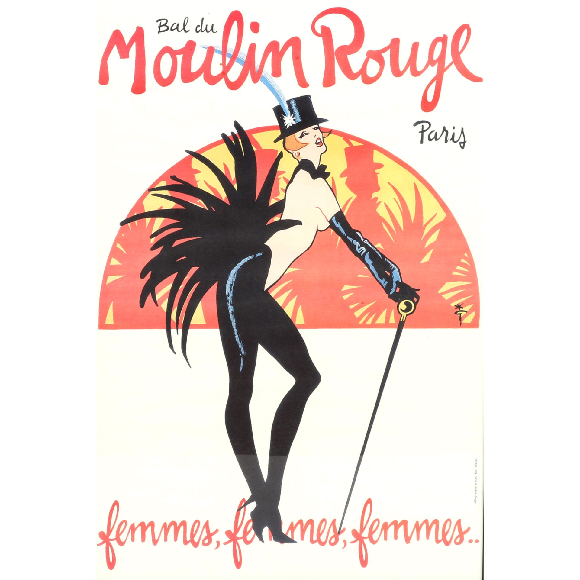 Plakat zur Show "BAL DU MOULIN ROUGE - FEMMES, FEMMES, FEMMES", Paris 1983, Entwurf RENÉ GRUAU,