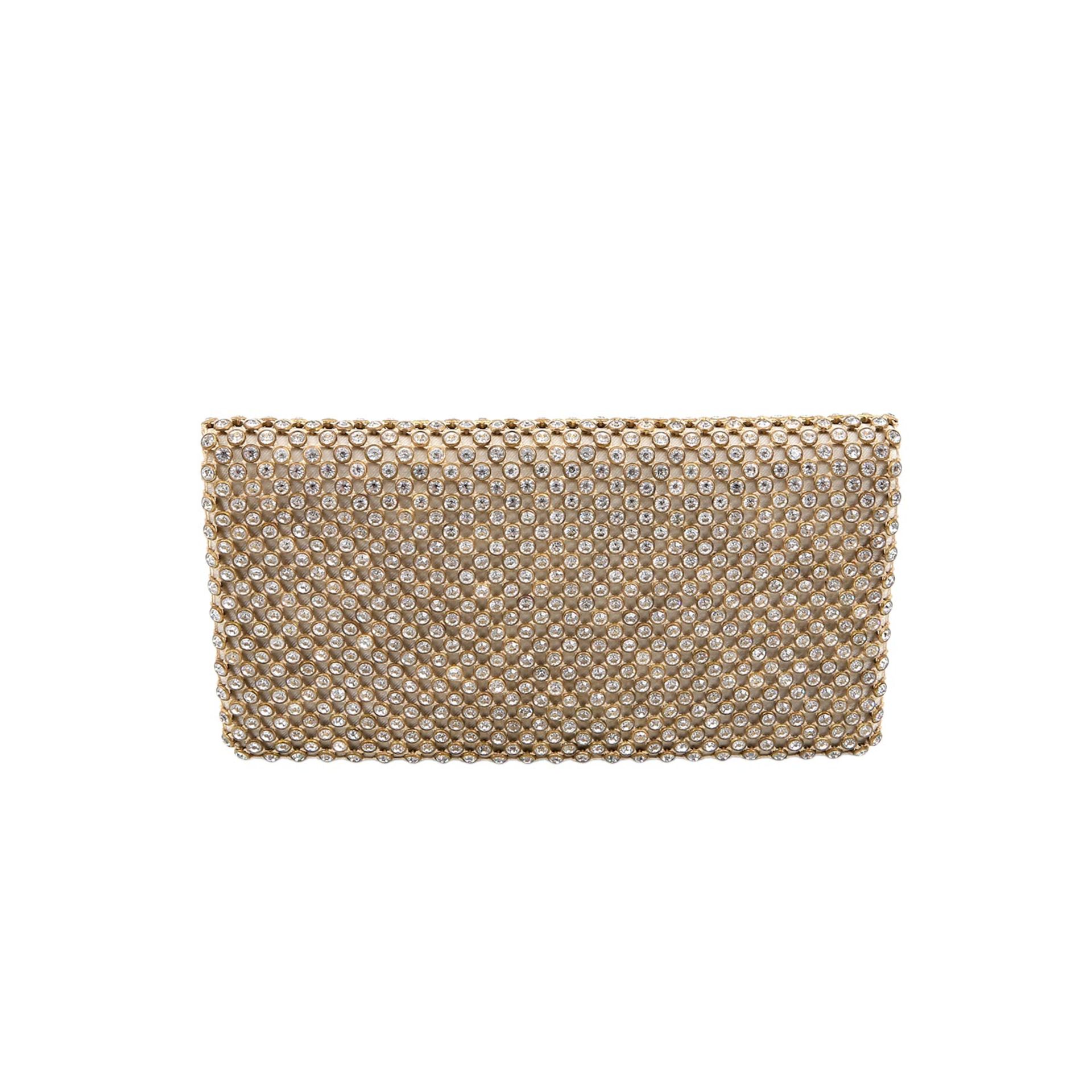 VINTAGE Mini-Clutch.Brieftaschenformat aus champagnerfarbener Seide, Geflechtbezug mit weißem