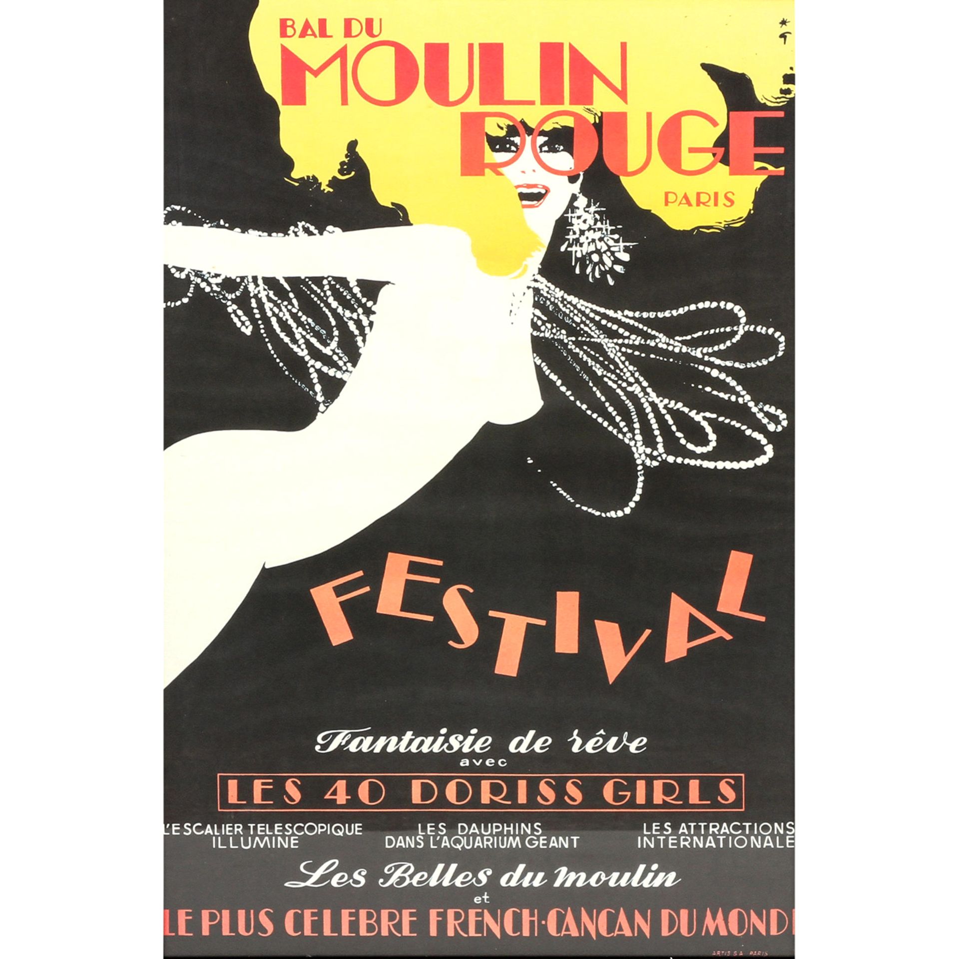 Plakat zur Show "BAL DU MOULIN ROUGE - FESTIVAL", Paris, 1973, Entwurf RENÈ GRUAU,Offset, Ed.