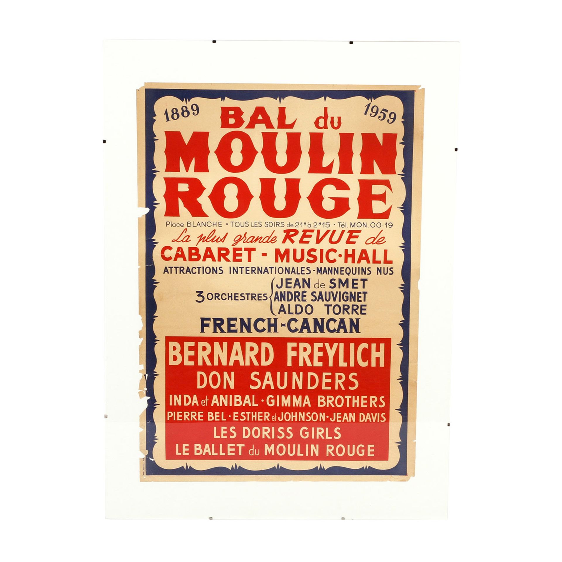 Plakat "BAL DU MOULIN ROUGE", 1889-1958, La plus grande Revue de Cabaret - Music-Hall,French CanCan, - Image 2 of 3