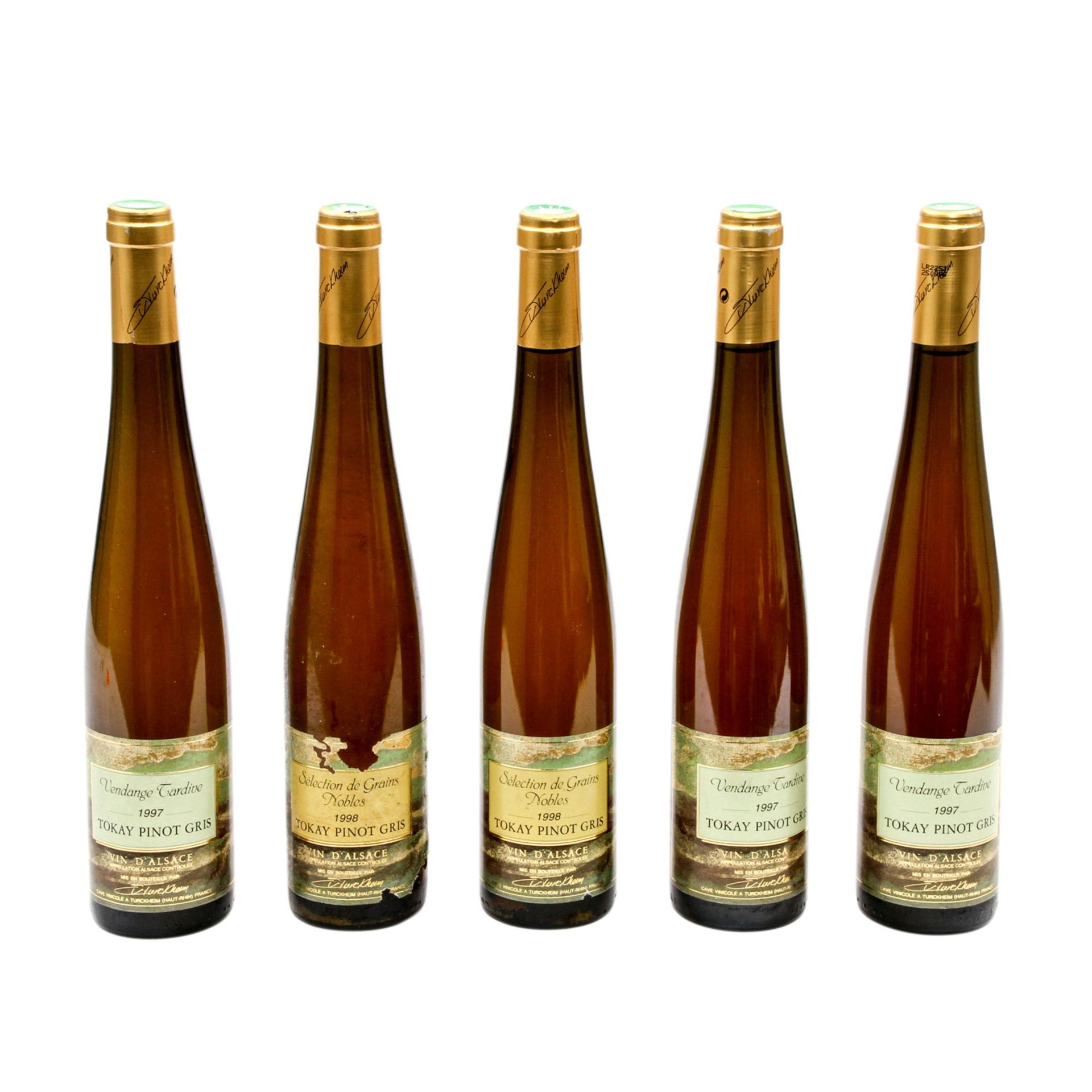 5 Flaschen Vendange Tardine Tokay Pinot Gris 1997 und Selection 1998Elsass, Frankreich, Rebsorte: