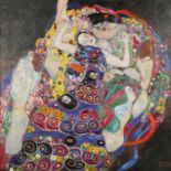 KLIMT, Gustav, NACH (G.K.: 1862-1918), "Die Jungfrauen",Reproduktion tlw. übermalt/Leinwand, im