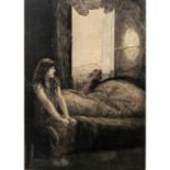 KLINGER, MAX ( 1857-1920), "Erwachen",Darstellung einer Dame vor geöffnetem Fenster mit Bett,