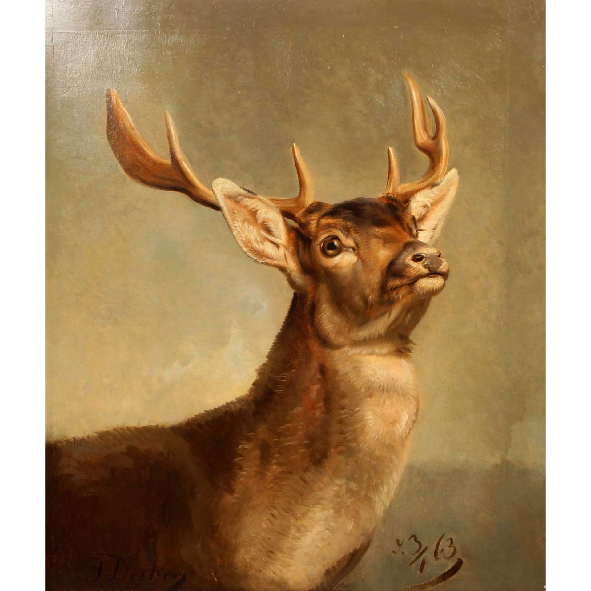 DEIKER, JOHANNES CHRISTIAN (Wetzlar 1822-1895 Düsseldorf), "Hirsch",das Tier seitlich mit zum