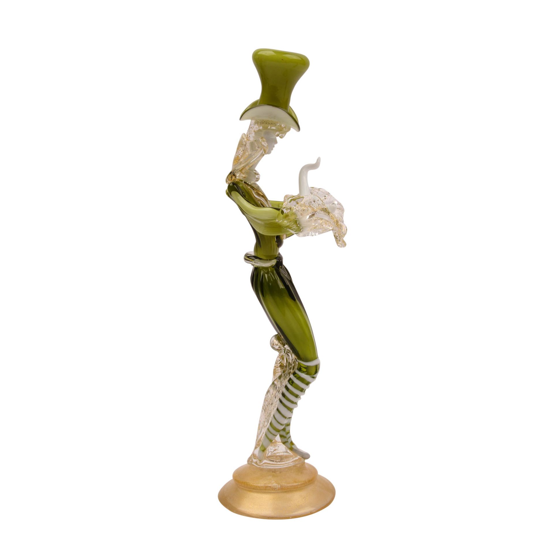 MURANO Ars Vetraria. Glasfigur, 20. Jh..Langgestreckte Figur mit einem grünen Kostüm und Zylinder - Image 4 of 6