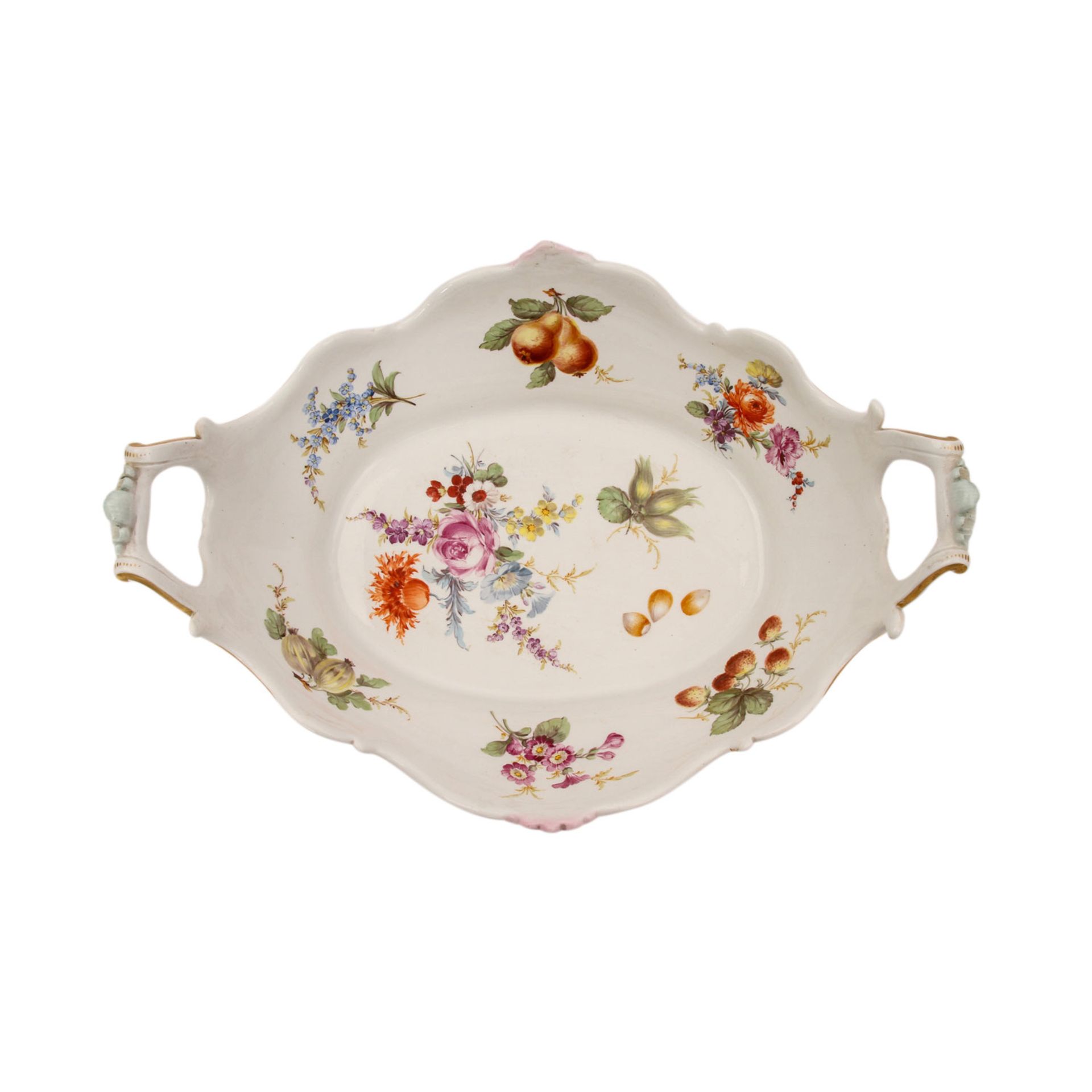 MEISSEN Historismus Korbschale, 1870-1924.Korbschale auf 4 Volutenfüßen, seitlich hochgezogene - Image 6 of 8