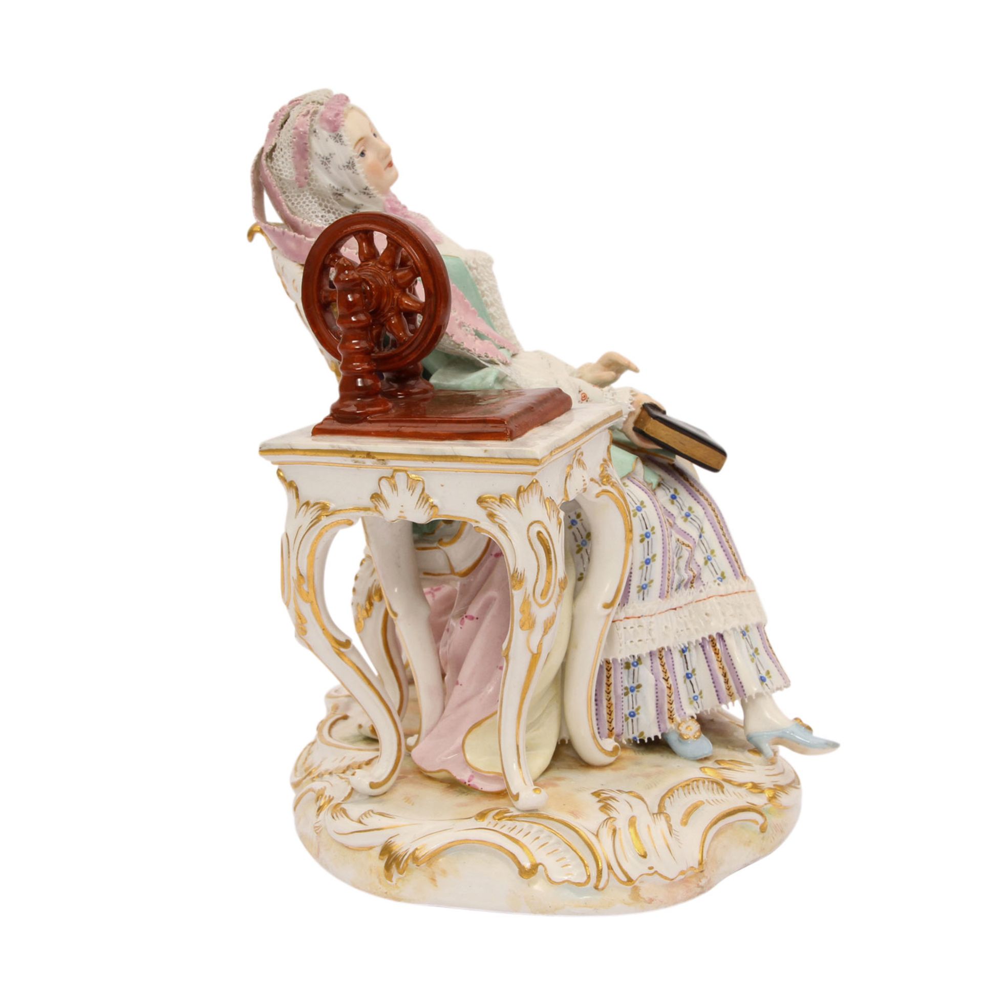 MEISSEN "Mädchen am Spinnrad", 1870-1924Modell von Johann Joachim Kaendler um 1760, nach einem - Image 5 of 7