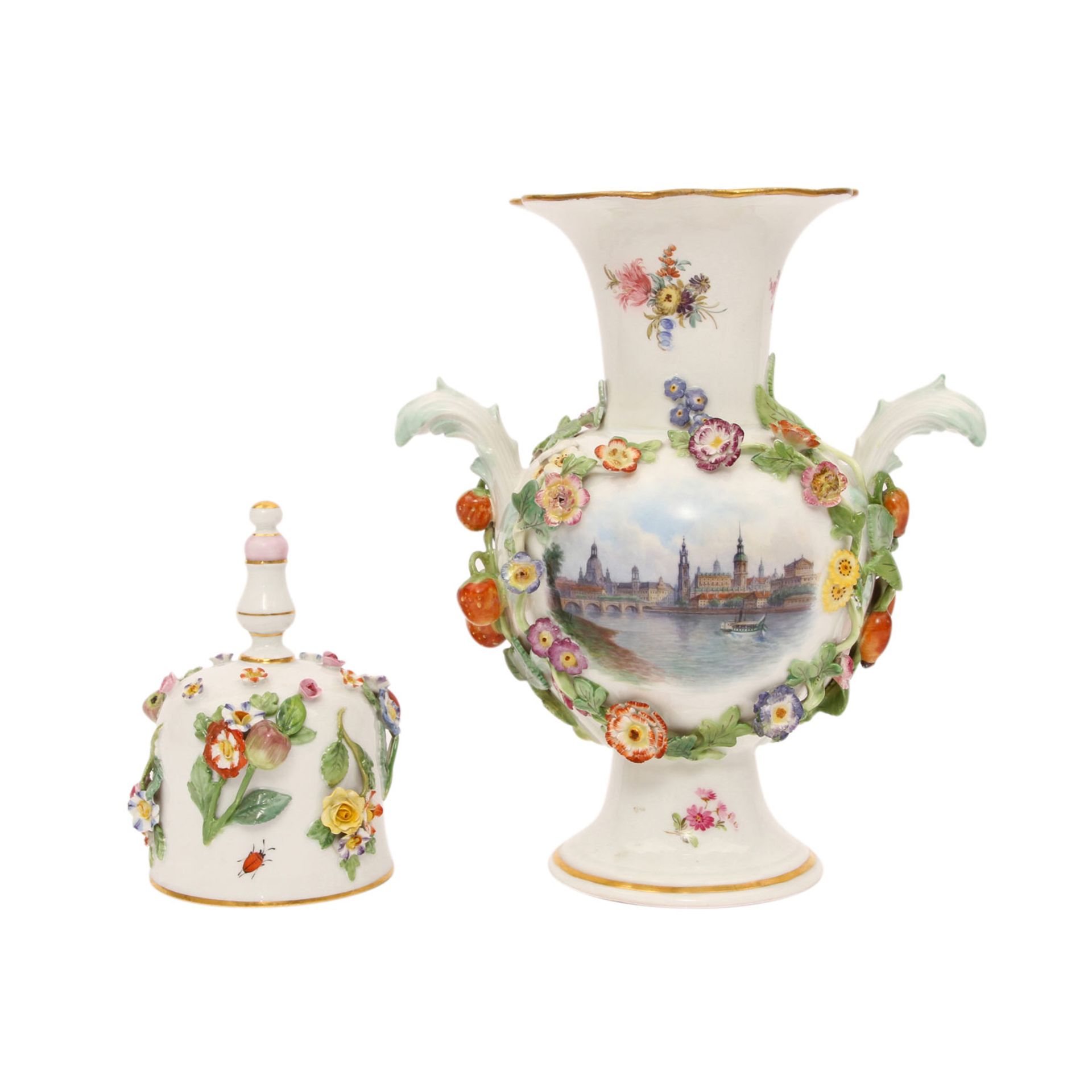 MEISSEN Ziervase mit der Ansicht Dresdens und Tischglocke, 1870-1924.Vase mit schauseitiger - Image 4 of 8