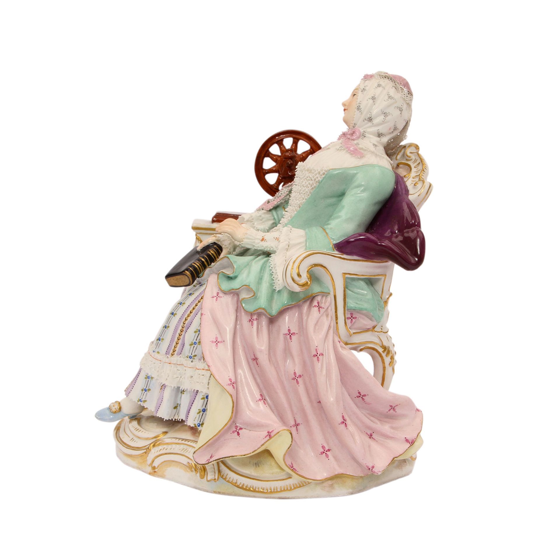 MEISSEN "Mädchen am Spinnrad", 1870-1924Modell von Johann Joachim Kaendler um 1760, nach einem - Image 3 of 7