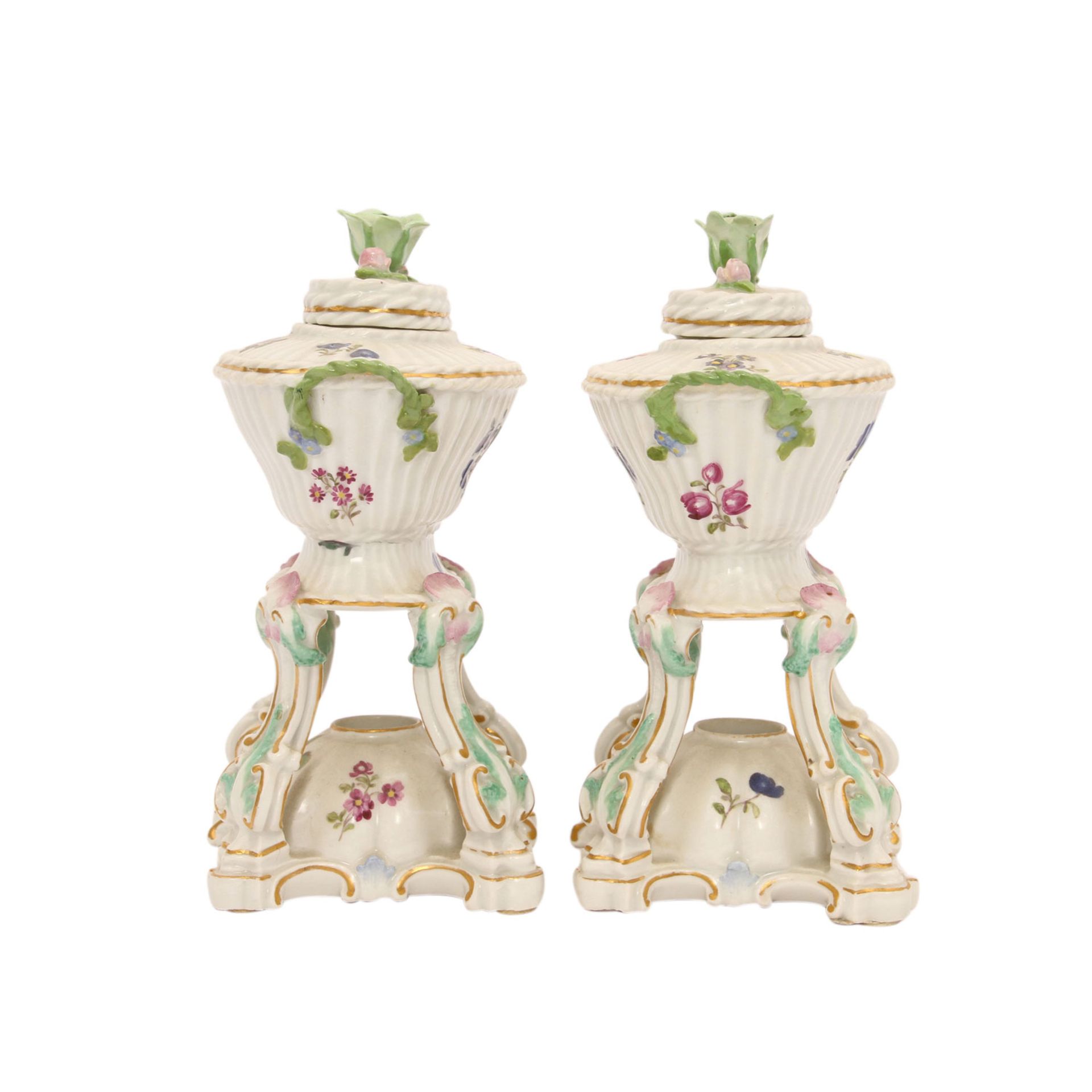 MEISSEN Paar Brûle-Parfum, 1. H. 19. Jh.Je kleine Korbschale mit durchbrochen gearbeitetem Deckel, - Image 3 of 8