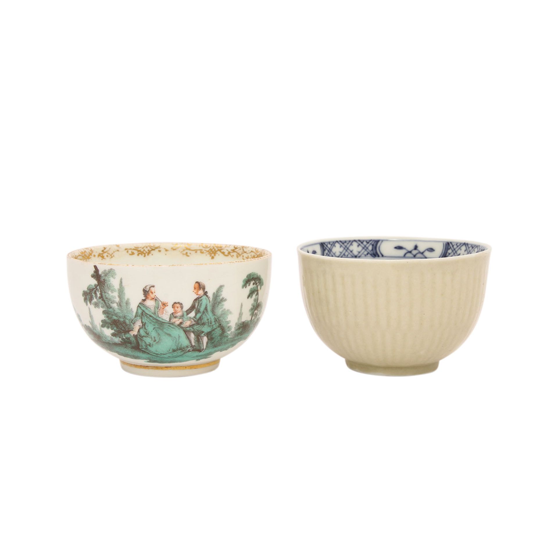 MEISSEN Zwei Tassen mit Untertassen, 18. und 19. Jh.Meissen Tasse/UT um 1800 mit Watteauszenen in - Image 4 of 10