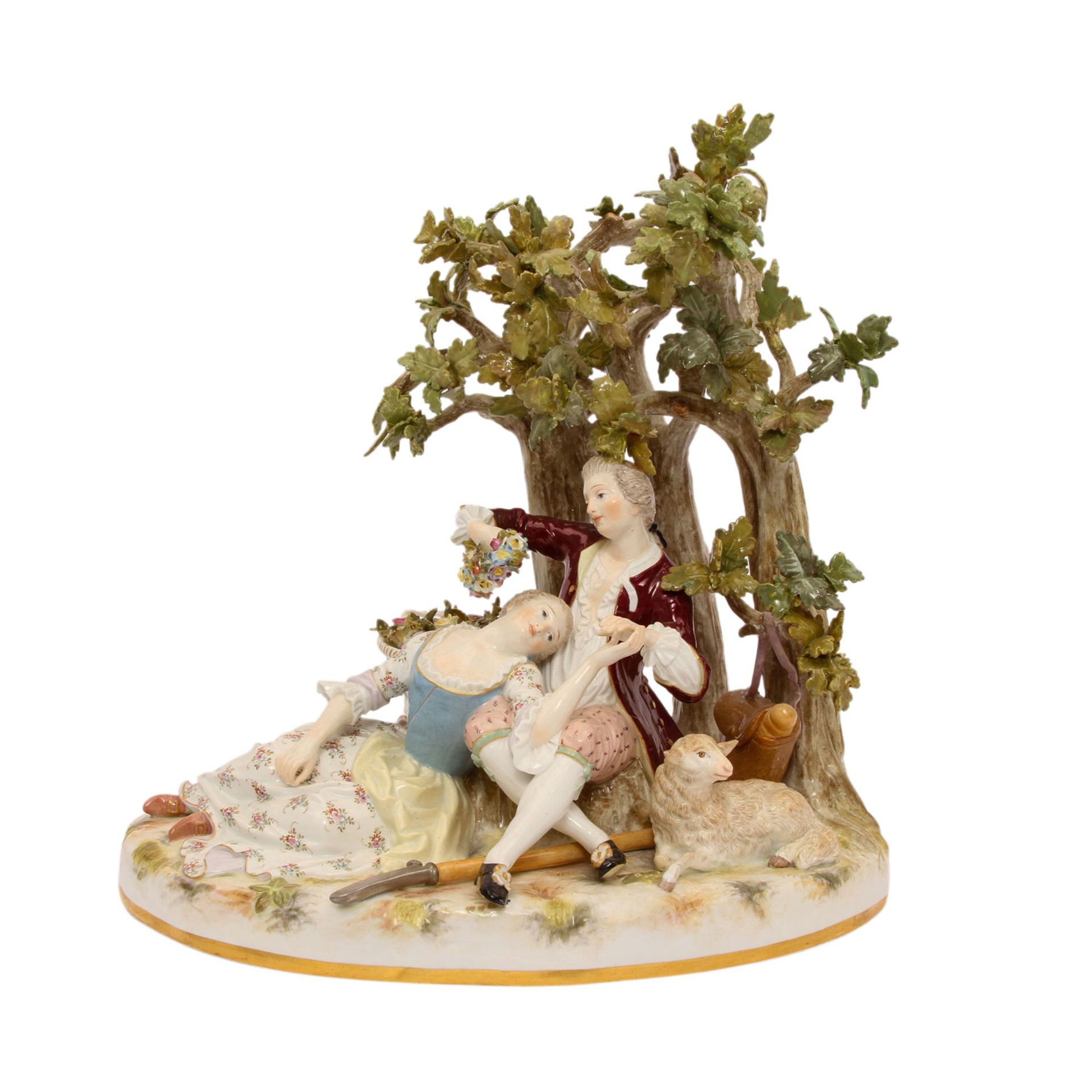 MEISSEN "Schäfergruppe mit Baum", 1870-1924.Modell von Johann Joachim Kaendler 1744, Ruhendes - Image 2 of 11