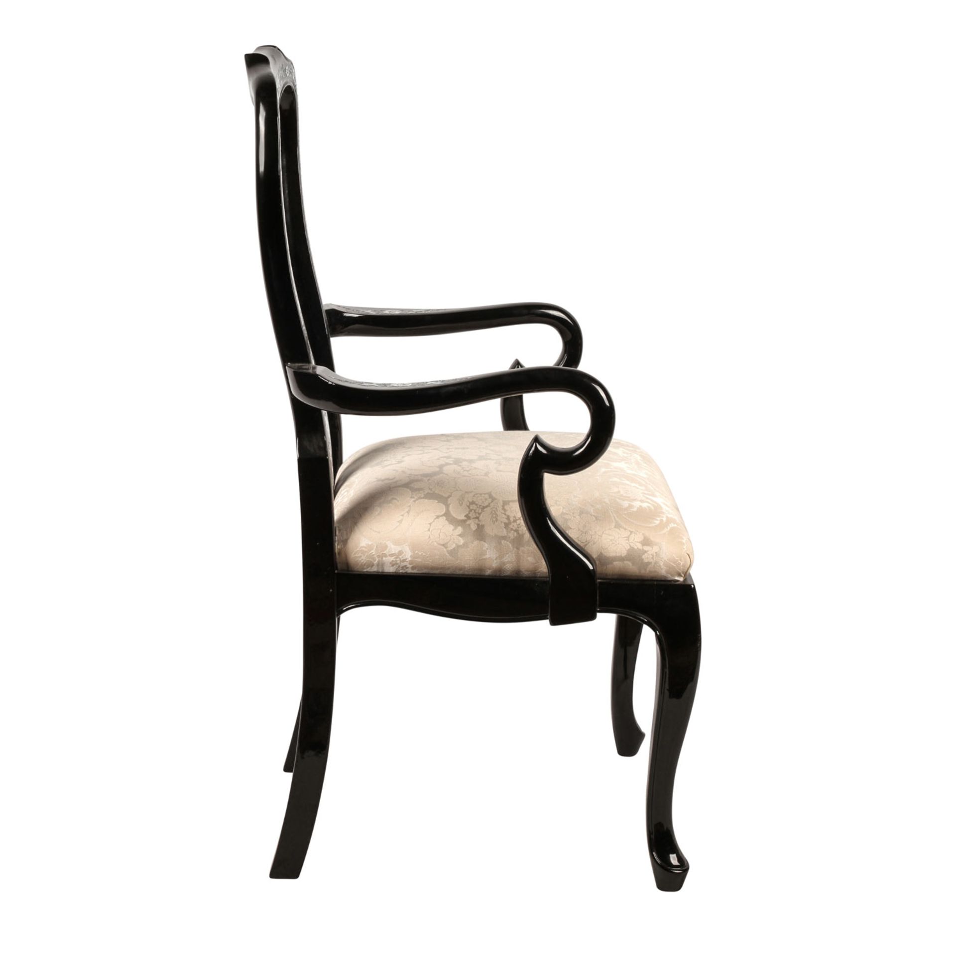 Schwarzlack-Stuhl. CHINA, 20. Jh.Holz, schwarz lackiert und mit Perlmuttintarsien verziert. - Image 5 of 6