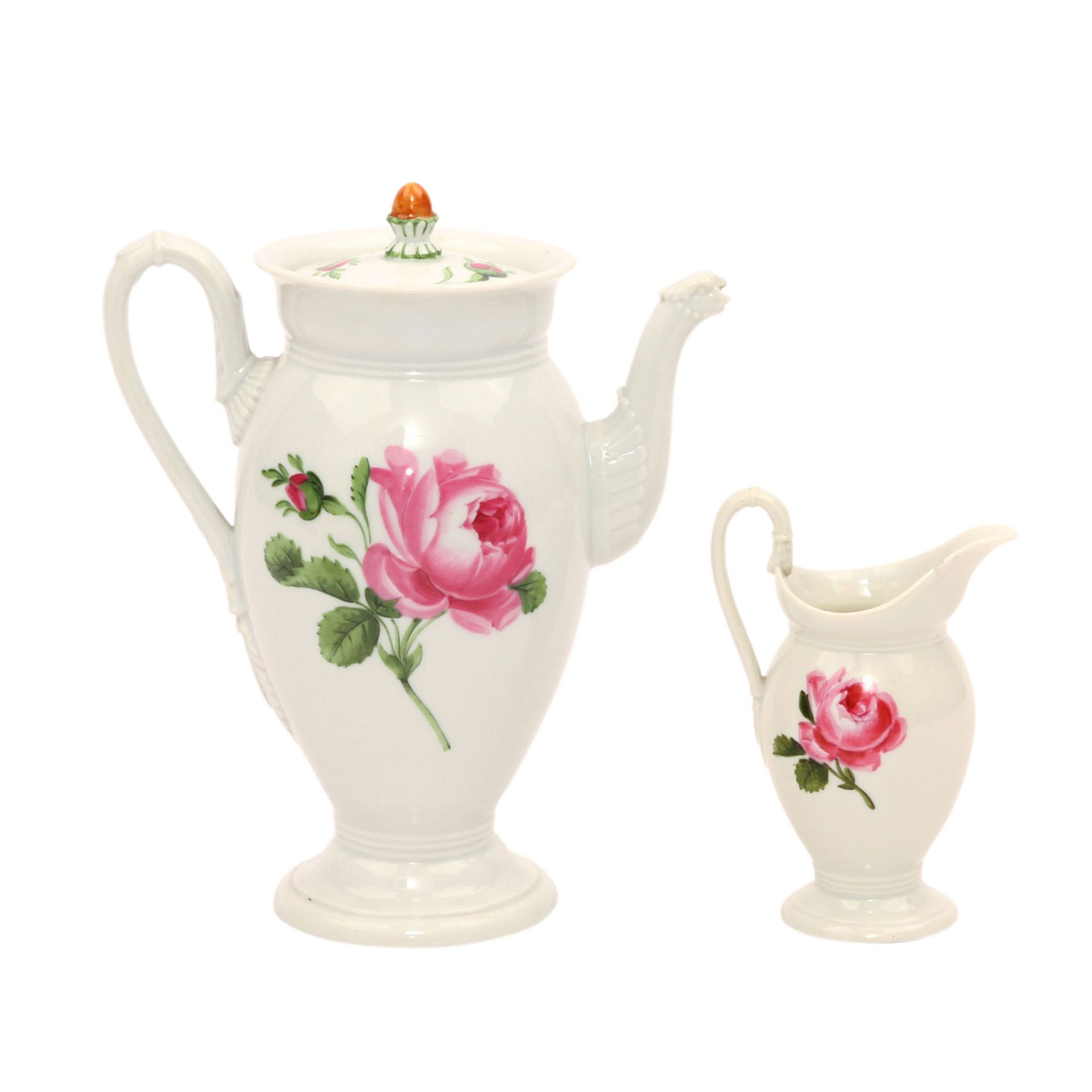 MEISSEN Mokkaserviceteile im Empire Stil, 19. Jh."Rote Rose", bestehend aus Mokkakanne mit - Image 4 of 10