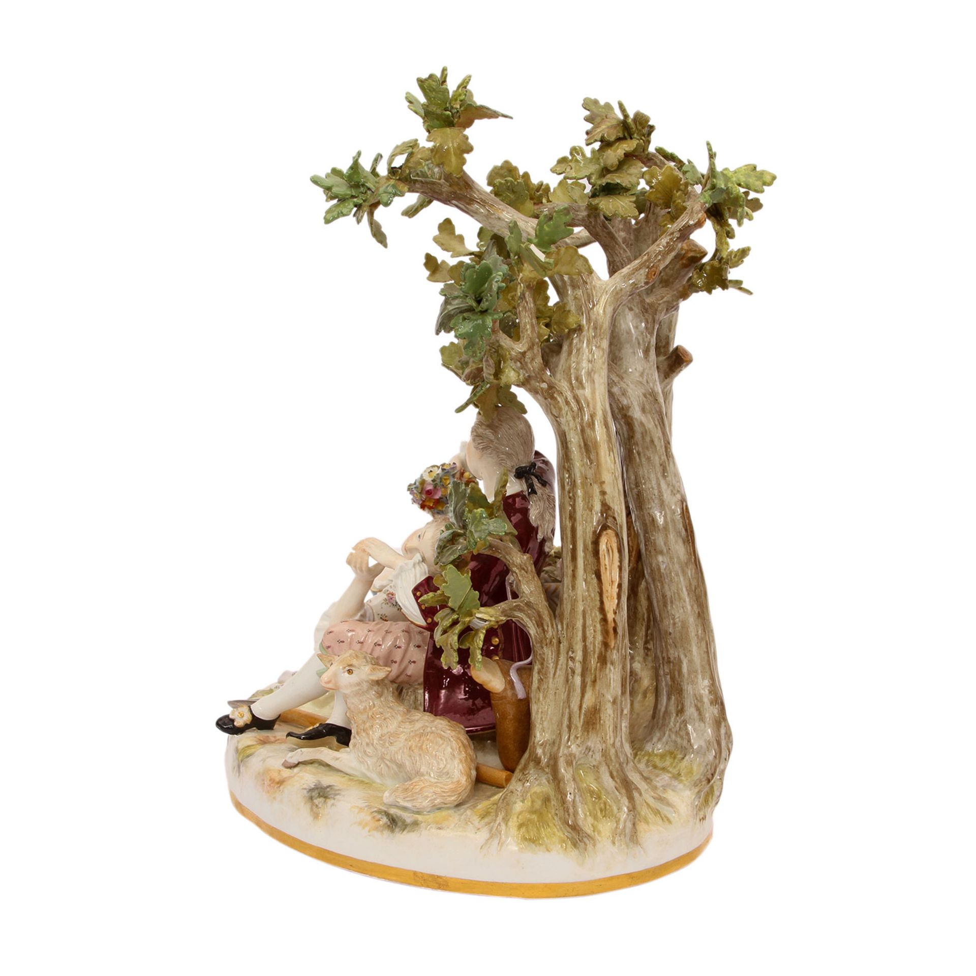 MEISSEN "Schäfergruppe mit Baum", 1870-1924.Modell von Johann Joachim Kaendler 1744, Ruhendes - Image 4 of 11