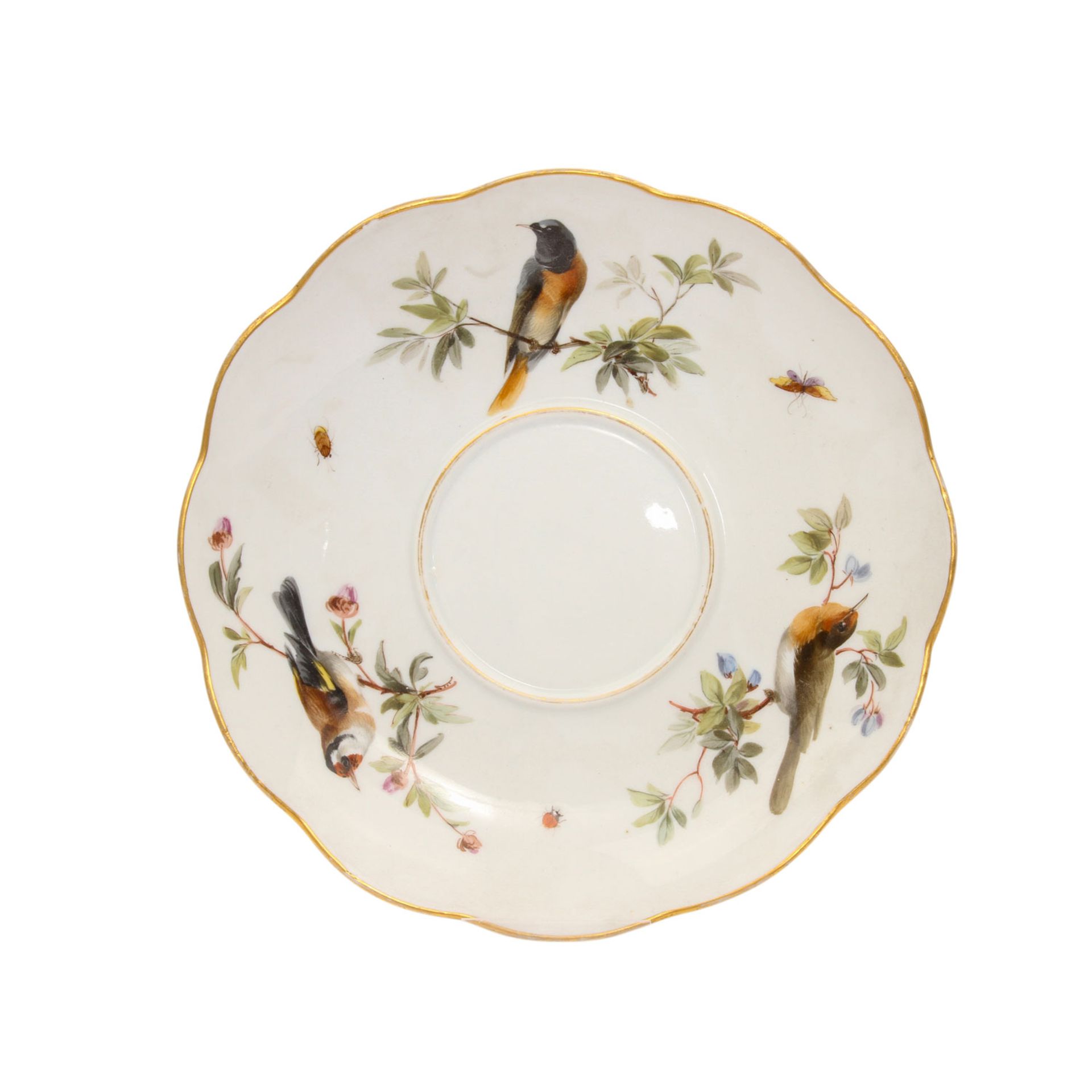 MEISSEN Tintenfass mit Unterschale, 1870-1924.Polychrome Malerei von Vögeln und Insekten, - Image 6 of 7