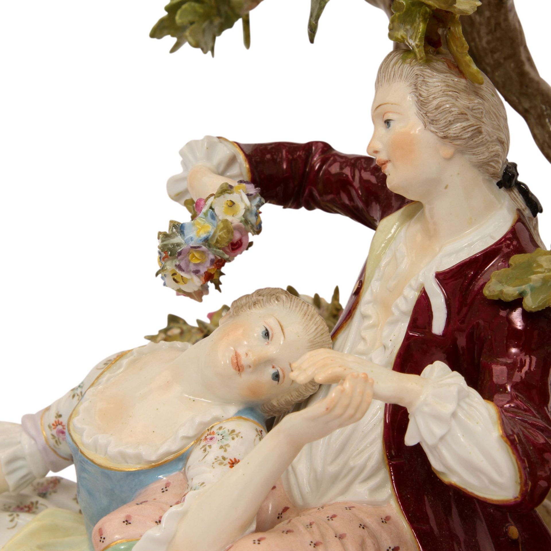 MEISSEN "Schäfergruppe mit Baum", 1870-1924.Modell von Johann Joachim Kaendler 1744, Ruhendes - Image 9 of 11