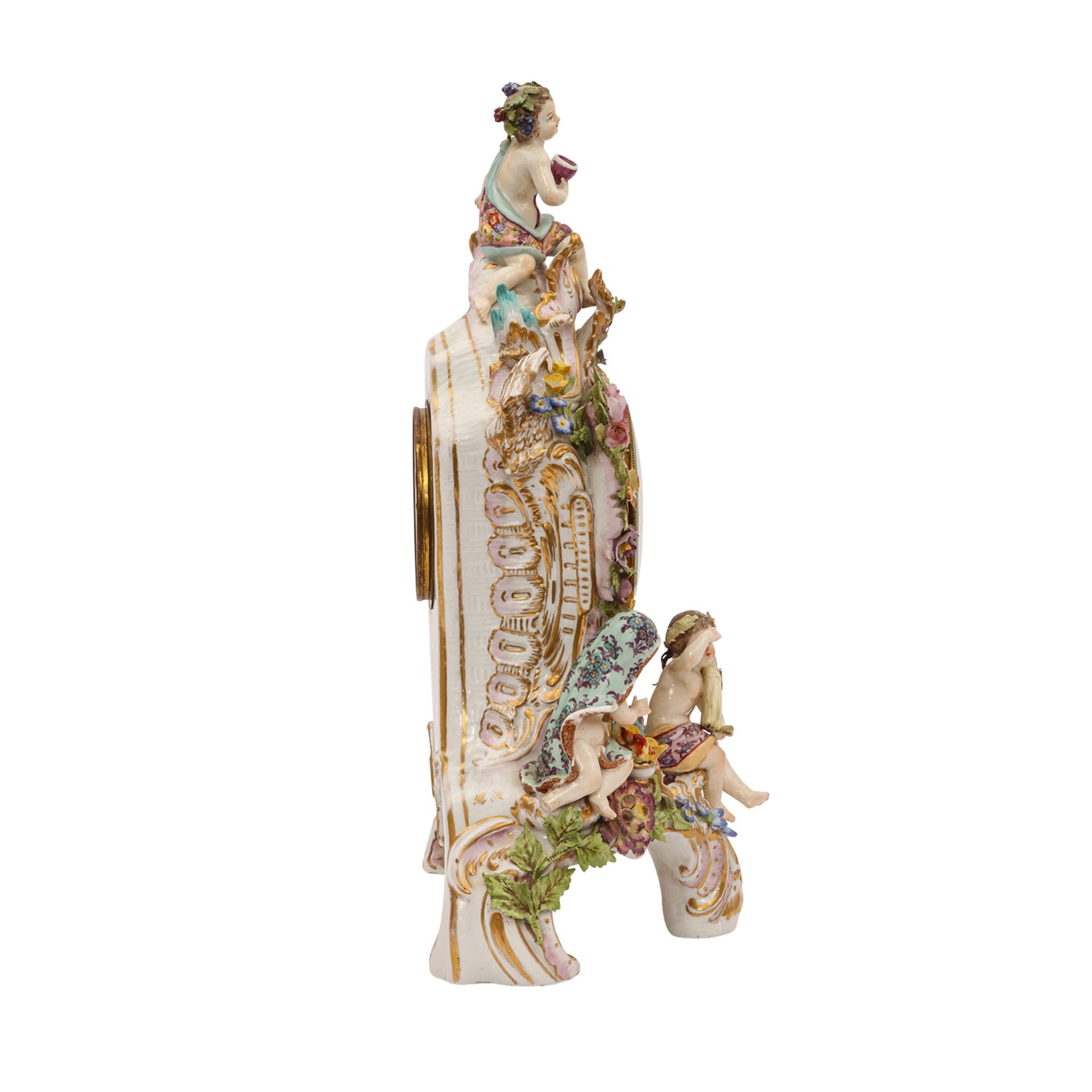 WOHL MEISSEN, 18./19. Jh.: Prunkpendule mit Allegorien der Jahreszeiten, um 1900,Wohl nach einem - Image 5 of 6